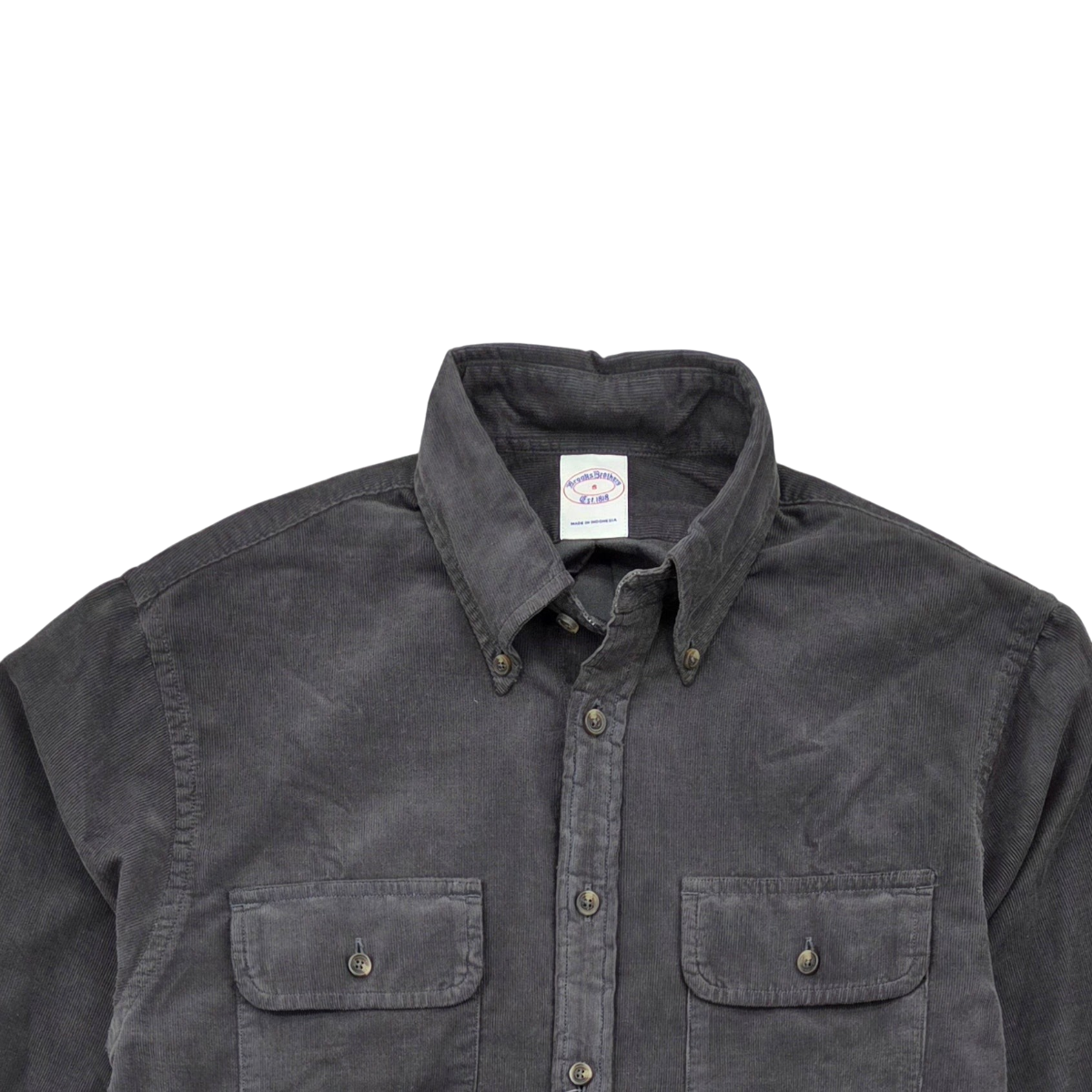 MILWORKS black micro corduroy workshirt with button-down collar and dual chest pockets