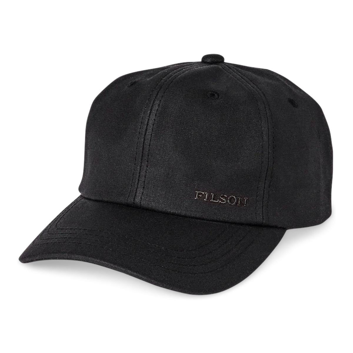 MILWORKS black waxed canvas 6-panel logger cap with embroidered logo and precurved bill