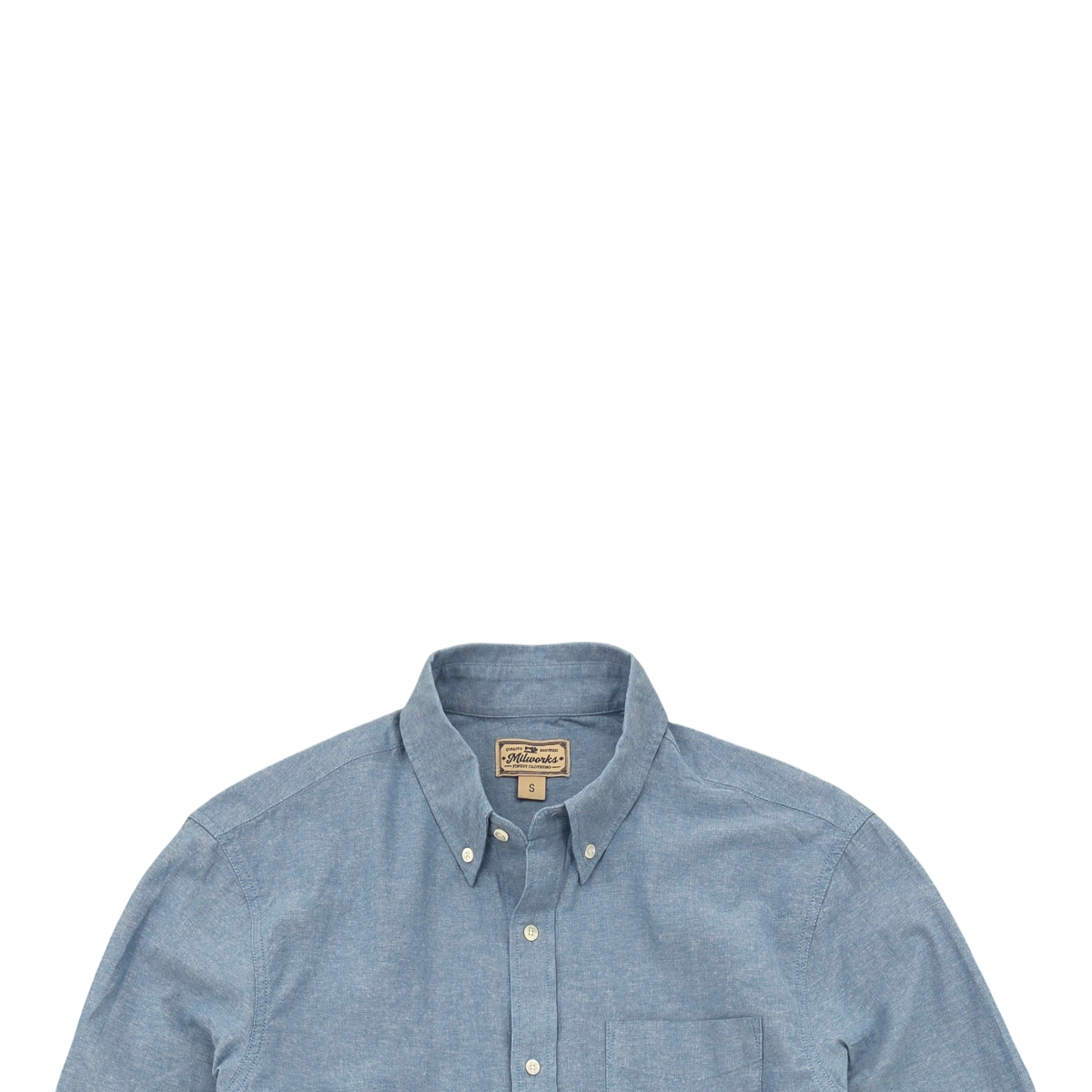 MILWORKS classic blue oxford button-down shirt in premium chambray cloth with a chest pocket and button-down collar.