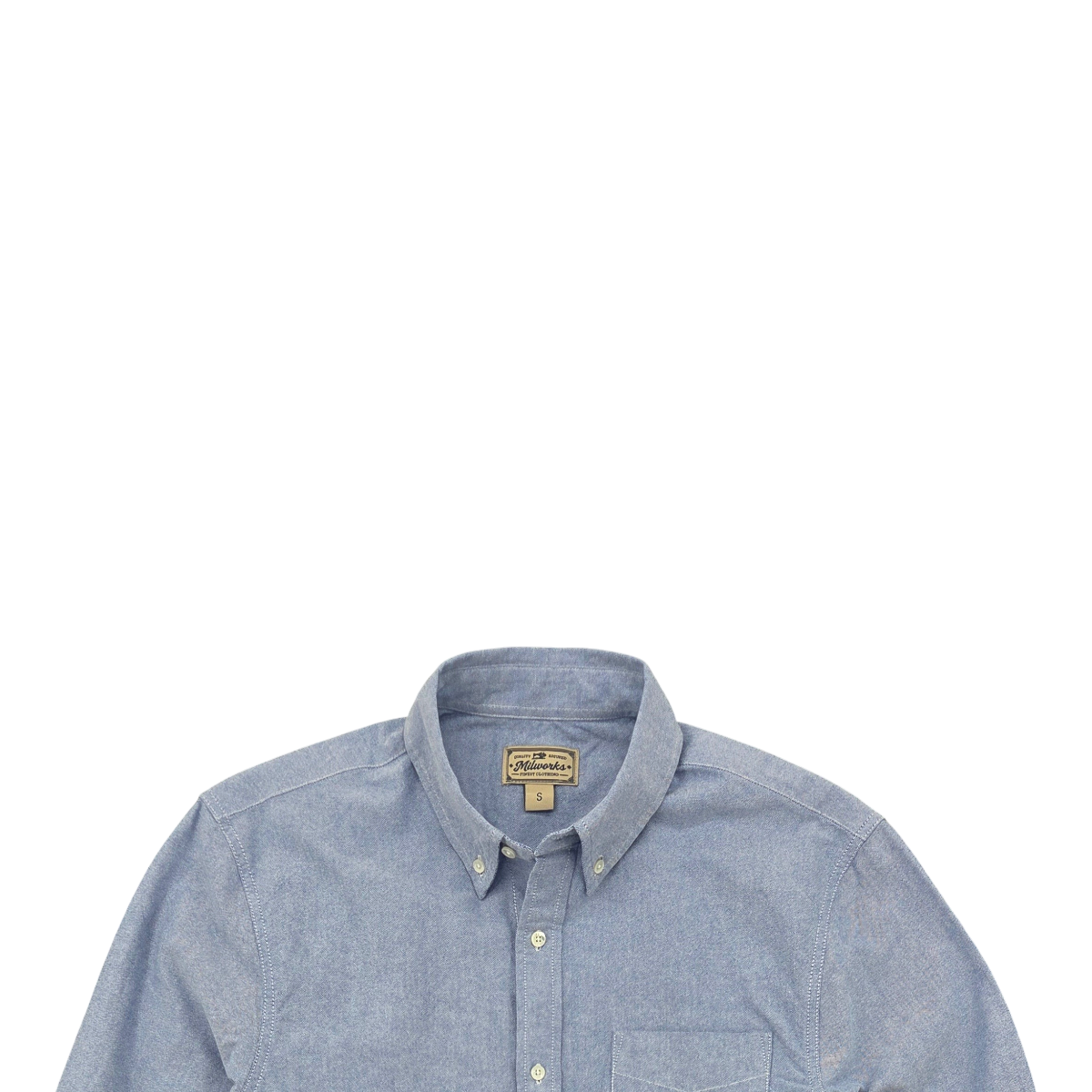 MILWORKS classic blue oxford button-up shirt with a button-down collar and chest pocket