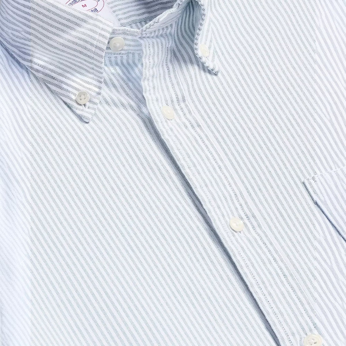 MILWORKS Brooks Brothers Friday Shirt in green candy stripe oxford cotton with a button-down collar