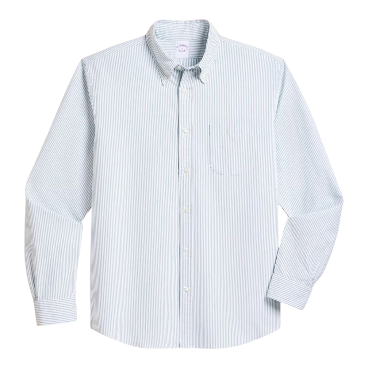 MILWORKS Brooks Brothers green and white candy stripe oxford shirt with button-down collar and chest pocket