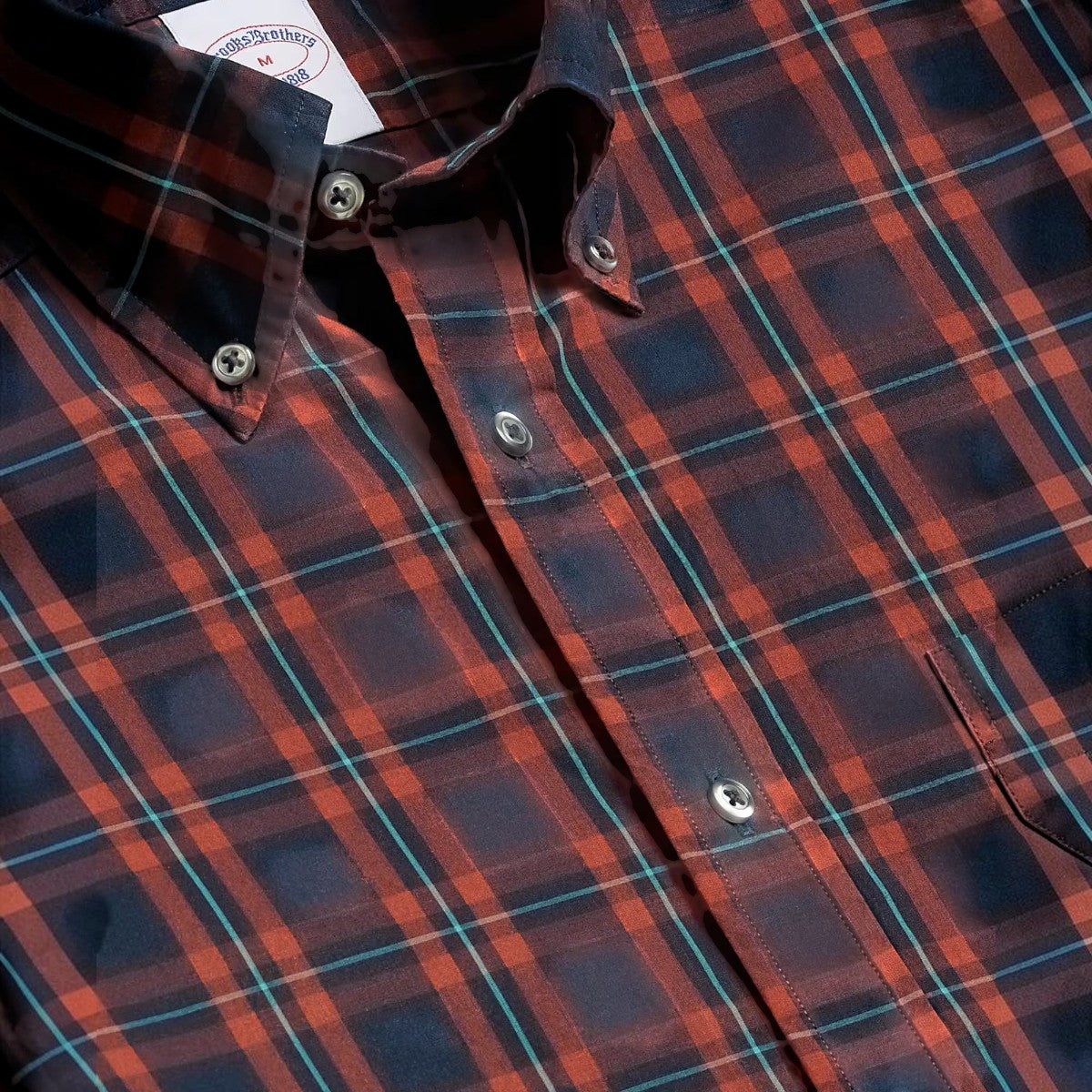MILWORKS Brooks Brothers Friday Shirt in red plaid cotton poplin with a button-down collar and front button placket