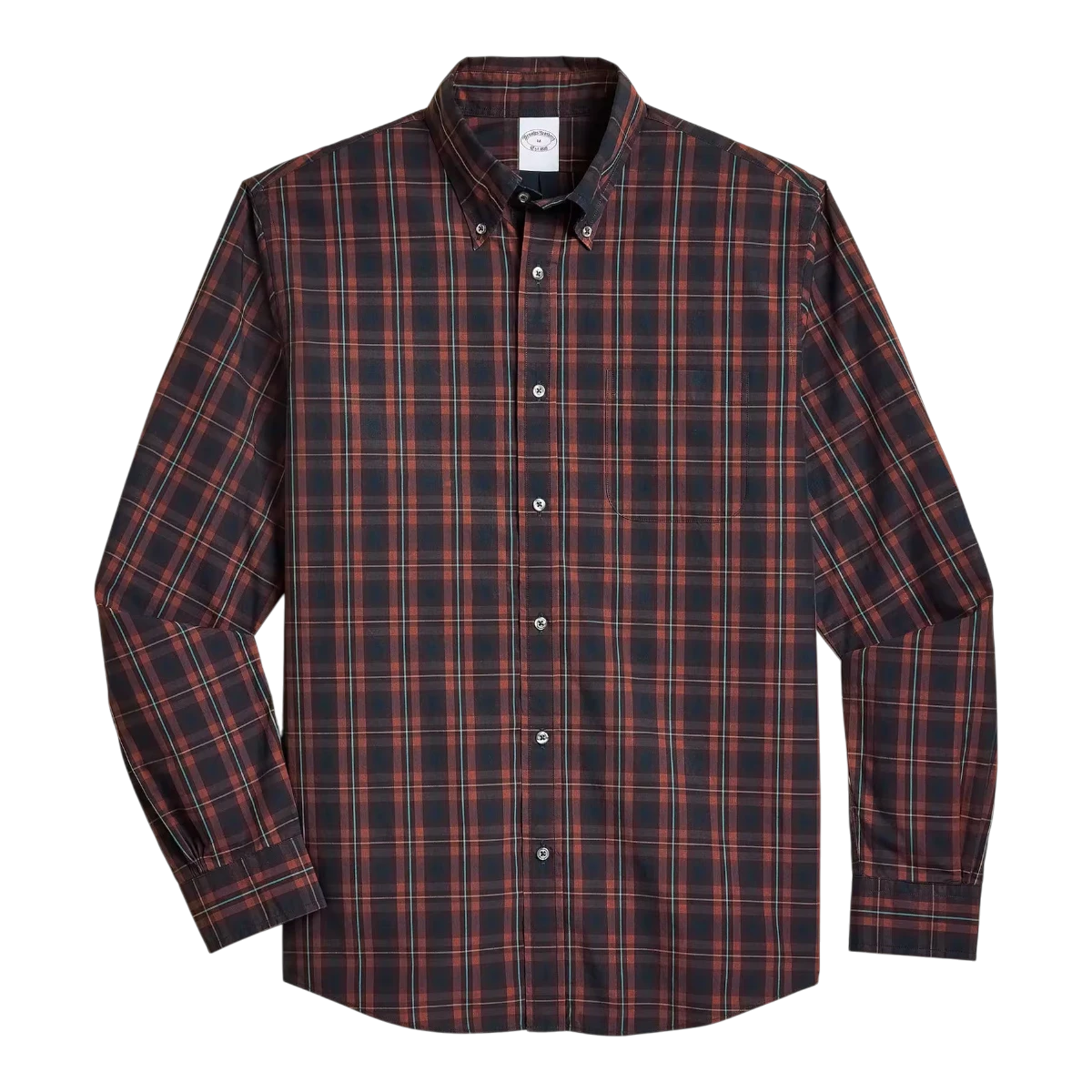MILWORKS Brooks Brothers red plaid cotton poplin Friday shirt with a button-down collar and long sleeves