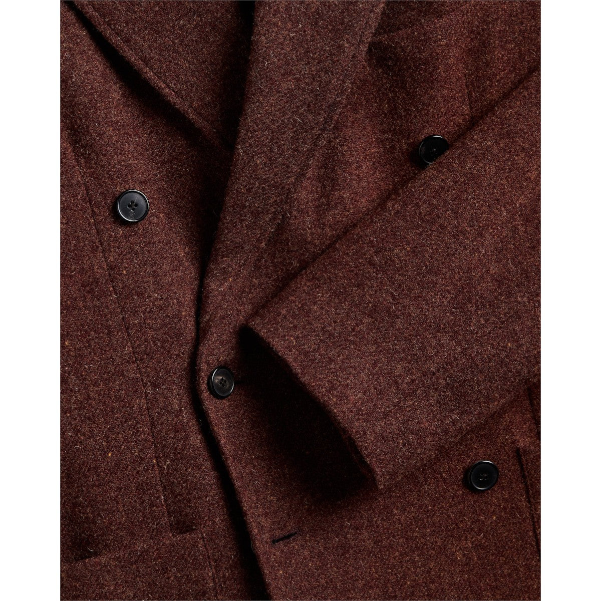 MILWORKS Portuguese Flannel double breasted sport jacket in dark brown wool with black buttons