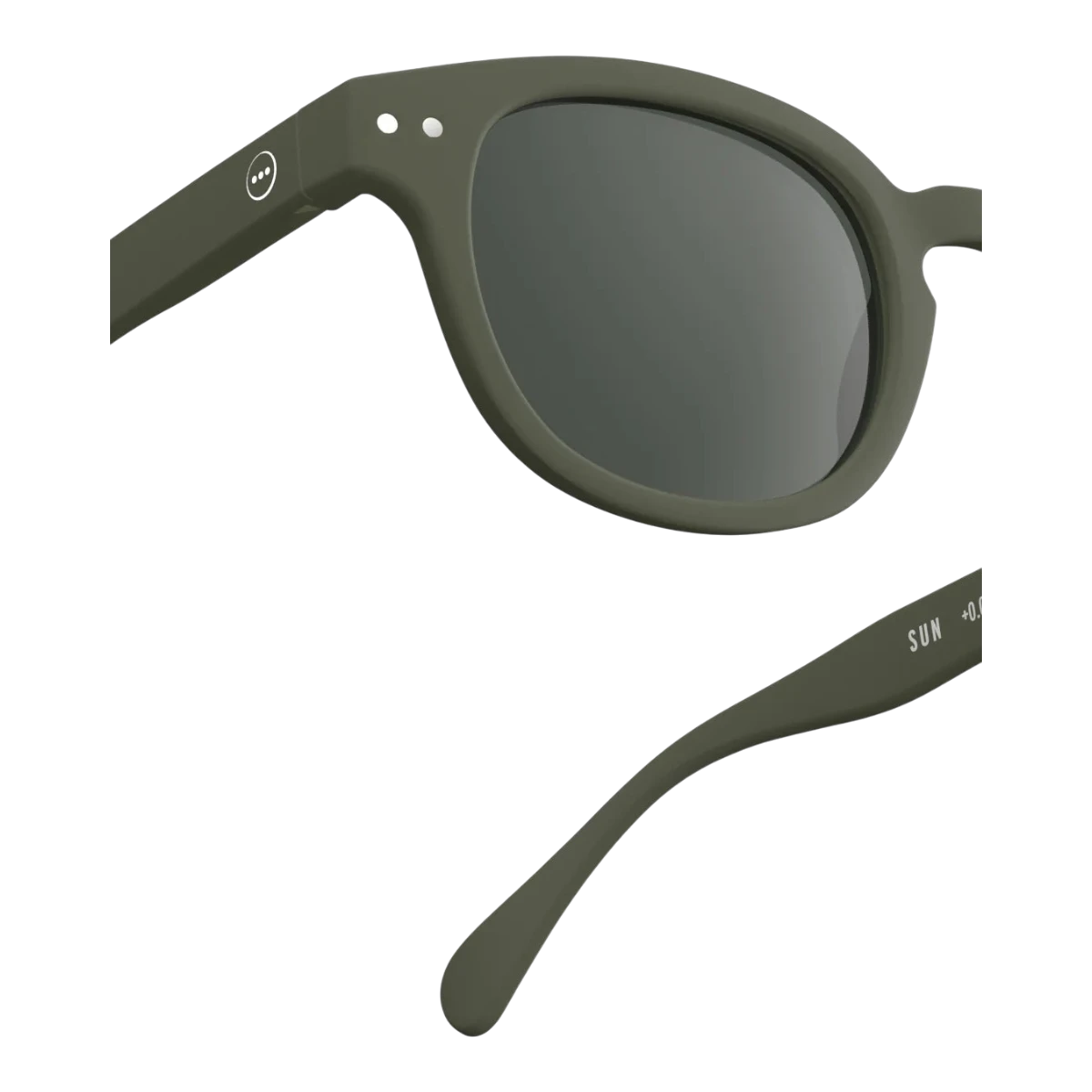 MILWORKS #C sunglasses in khaki green with a soft-touch matte finish and retro square-pantos frame design.