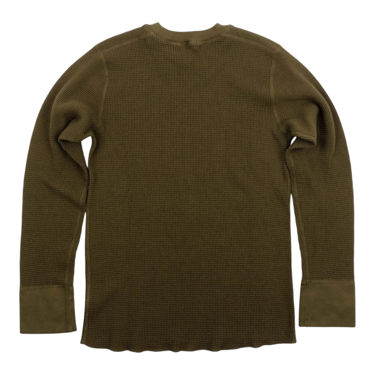 MILWORKS thermal long sleeve shirt in cedar green 15 ounce waffle knit cotton with ribbed cuffs