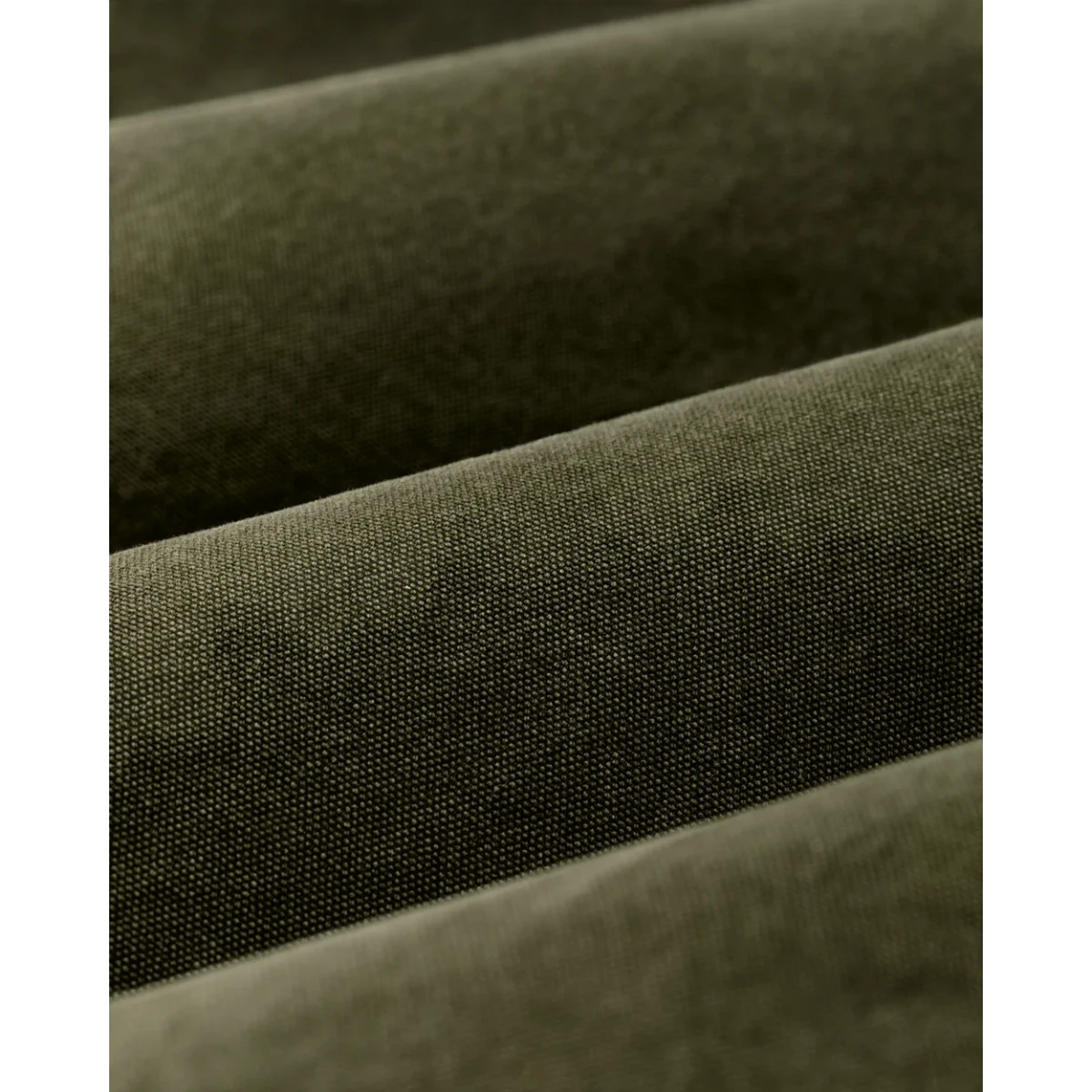 Close-up of the durable dark olive canvas fabric on a MILWORKS Insulated Canvas Outfitter Jacket