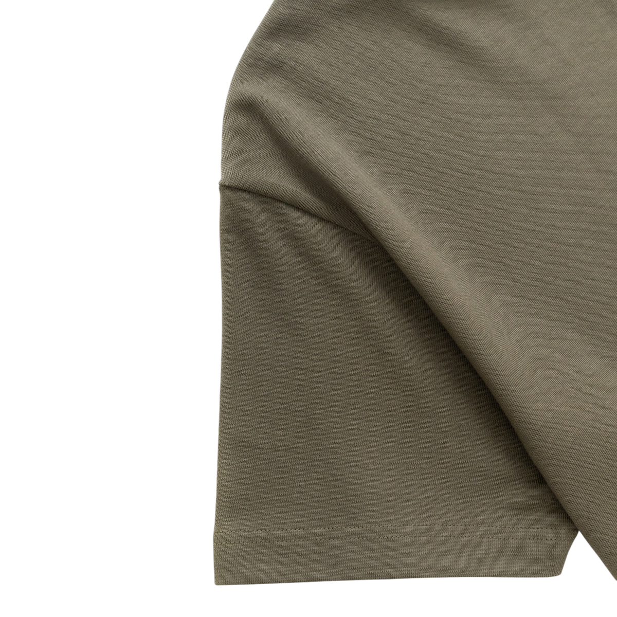MILWORKS 10oz organic cotton heavyweight t-shirt in dark olive with a durable stitched sleeve hem.