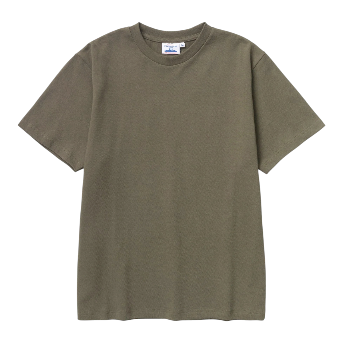 MILWORKS Power Goods dark olive 10oz heavyweight organic cotton t-shirt with a reinforced ribbed neckline