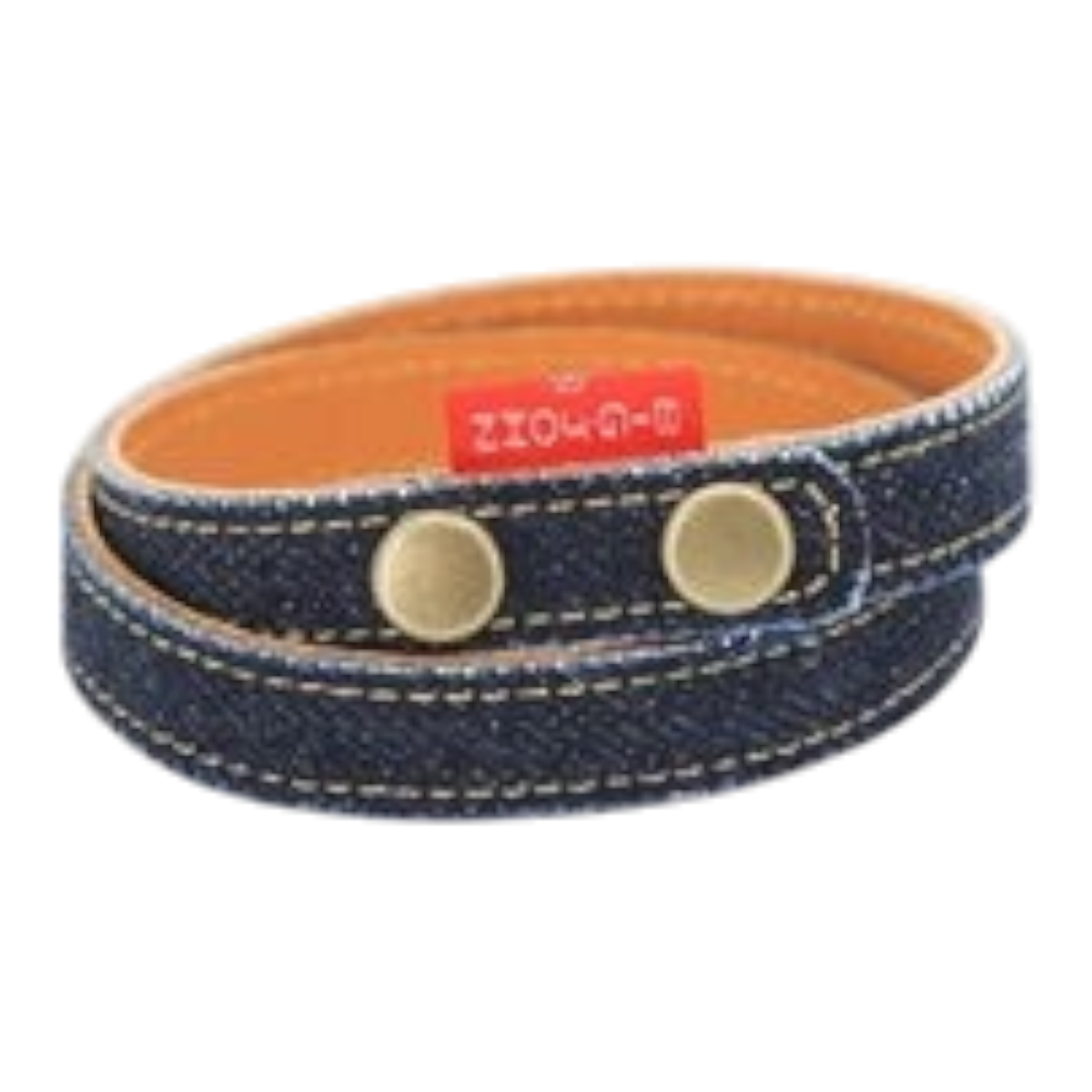 MILWORKS Big John indigo denim and brown Italian leather wrap bracelet with brass snap buttons