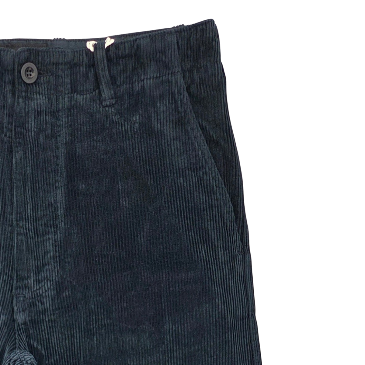 MILWORKS East Harbour Surplus blue cotton corduroy Axel chino trousers featuring a relaxed fit and button closure.