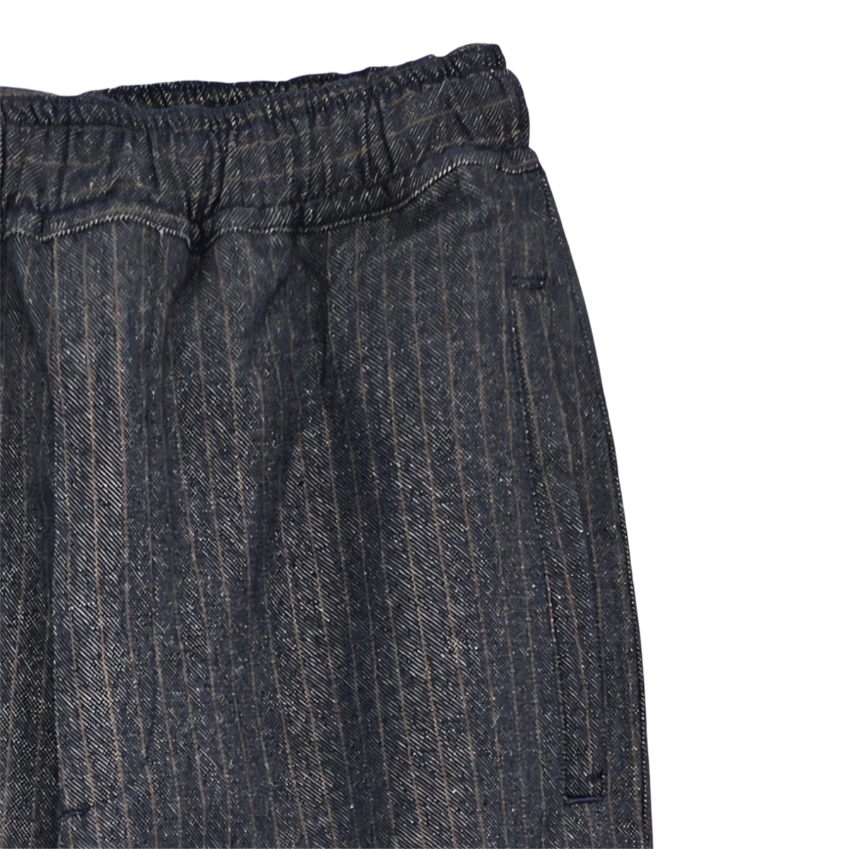 MILWORKS East Harbour Surplus pinstripe trousers in dark blue with an elasticated waistband, made in Italy.