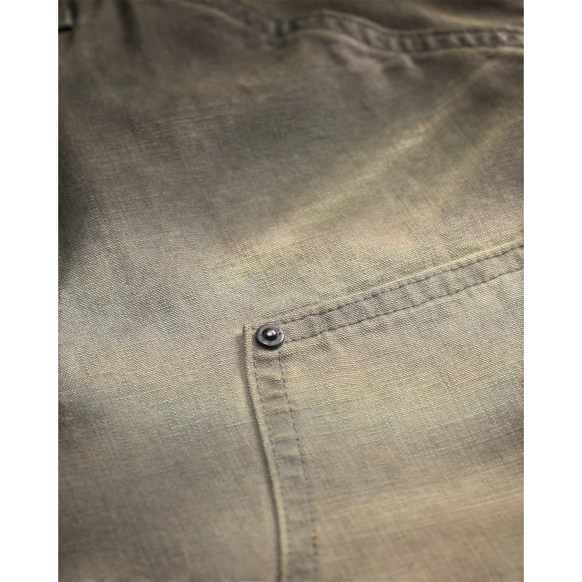 MILWORKS Engineer Fit Carpenter Pants in a distressed khaki Japanese cotton canvas with reinforced knees and vintage workwear details.