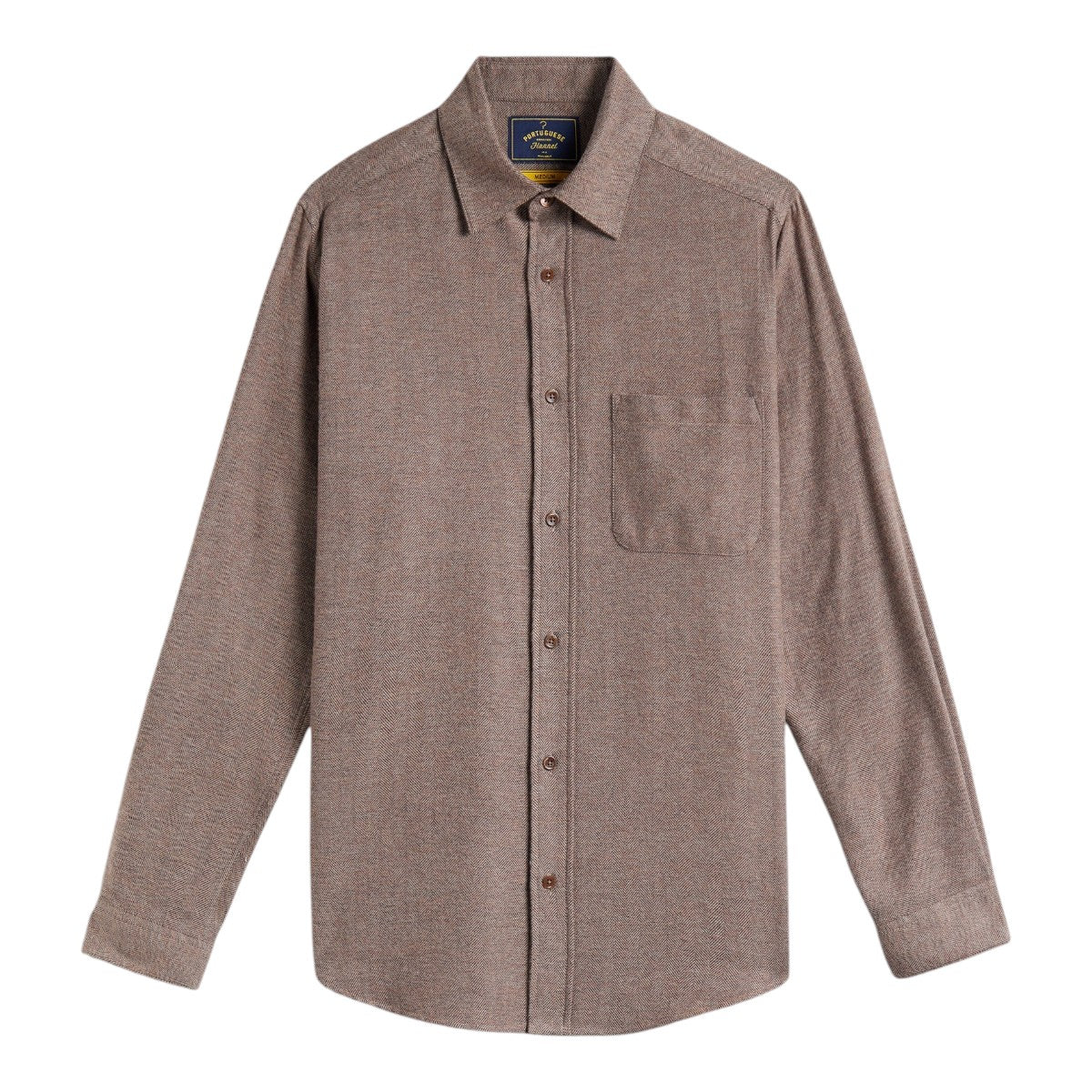 MILWORKS Espiga brown cotton flannel shirt with mother of pearl buttons and a chest pocket