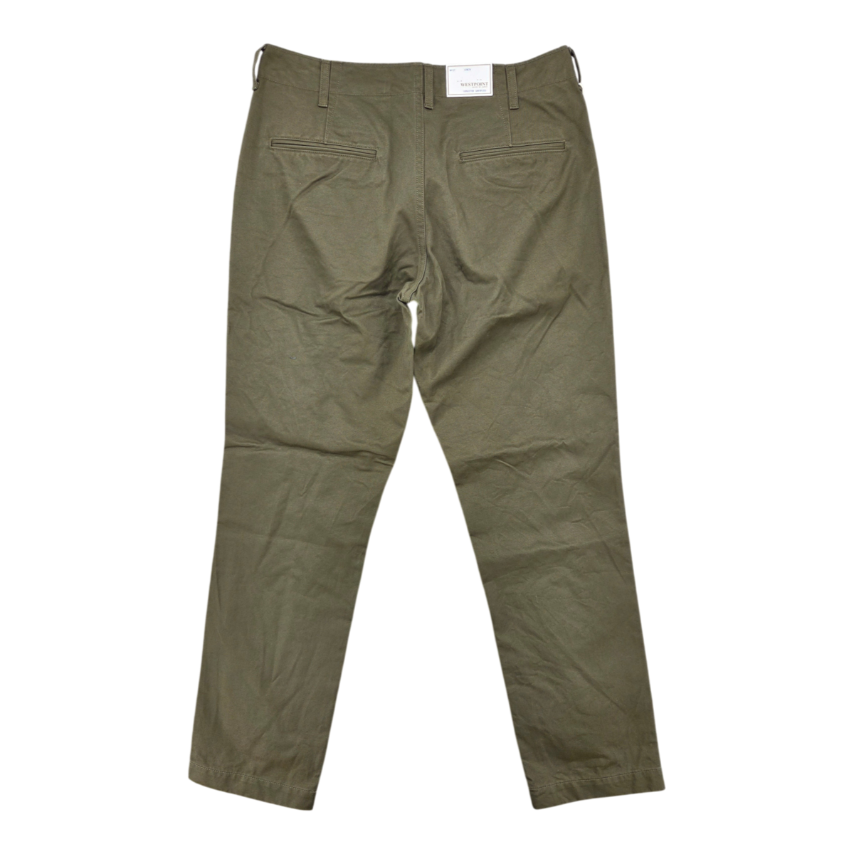 MILWORKS F0514 U.S Officer Chino in olive, back view showing tailored pockets and durable cotton construction.