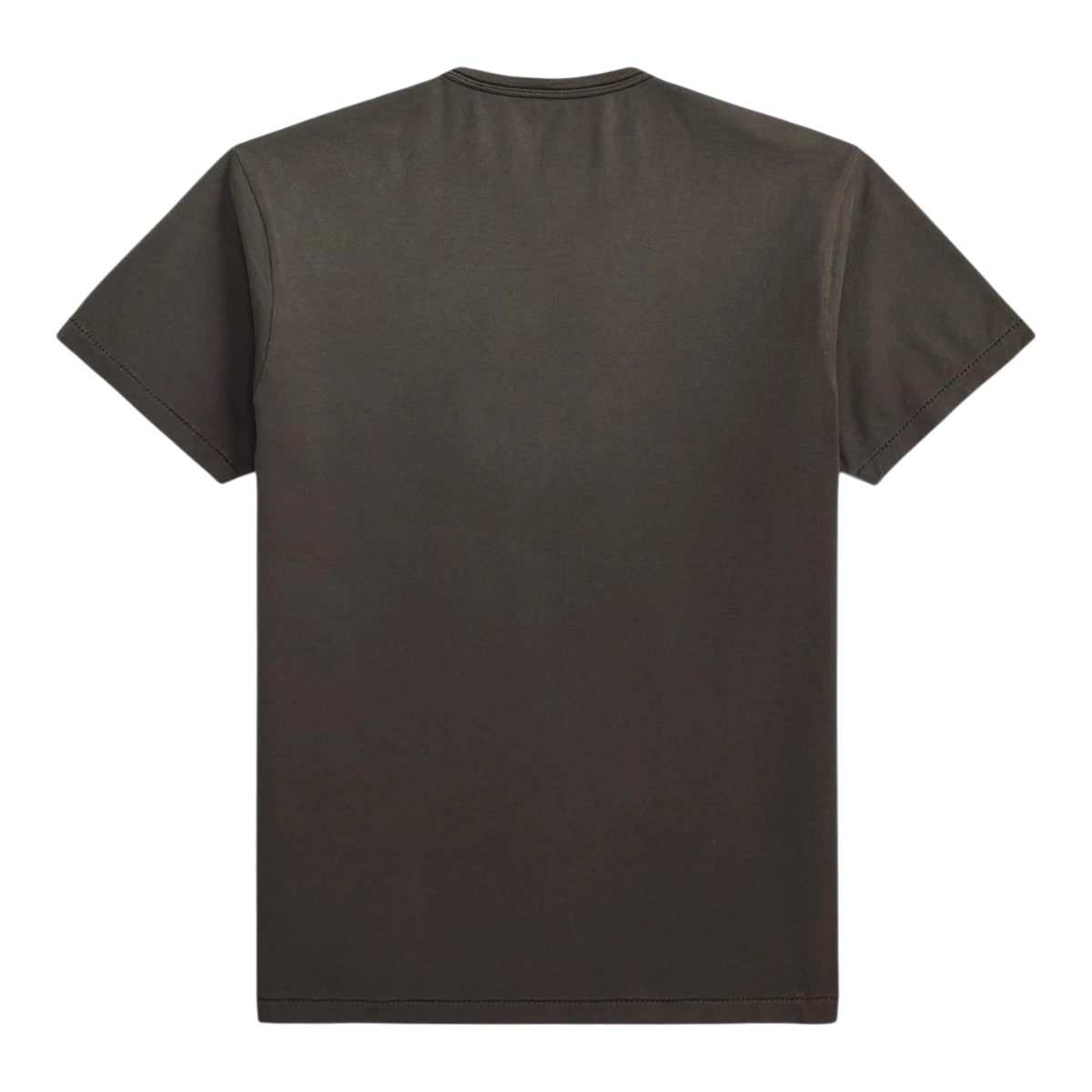 Back view of a MILWORKS faded black cotton jersey crewneck t-shirt with a seamless tubular-knit construction.