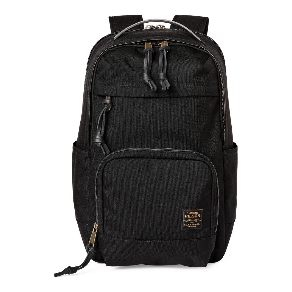 MILWORKS Filson Dryden black Cordura nylon backpack with bridle leather accents and heavy-duty zippers