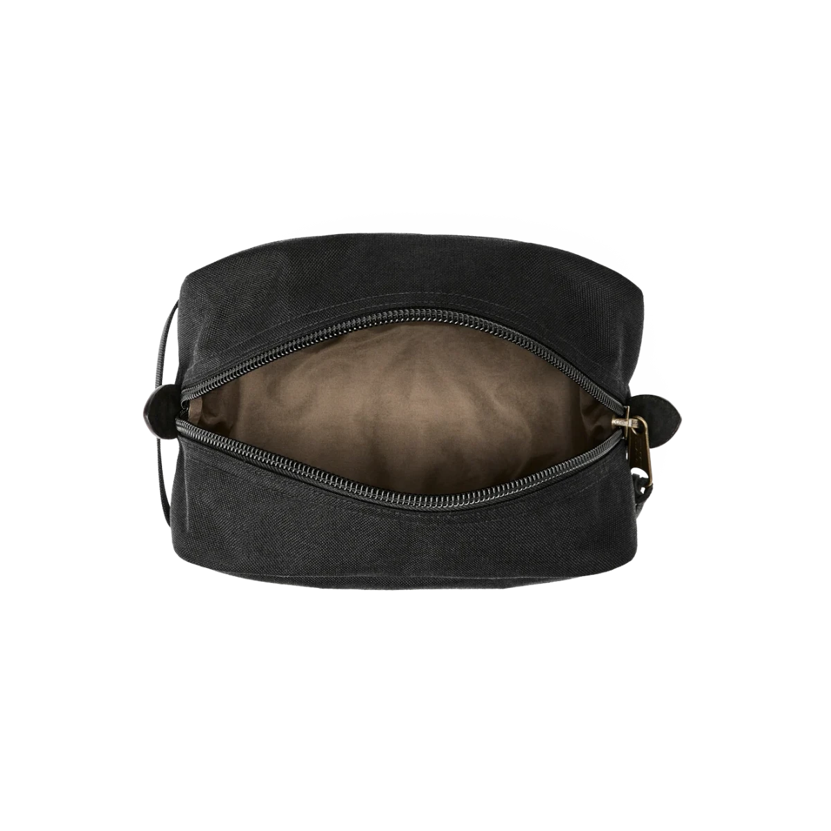 MILWORKS Filson Dryden Travel Pack in black Cordura nylon with an open top view showing the interior lining.