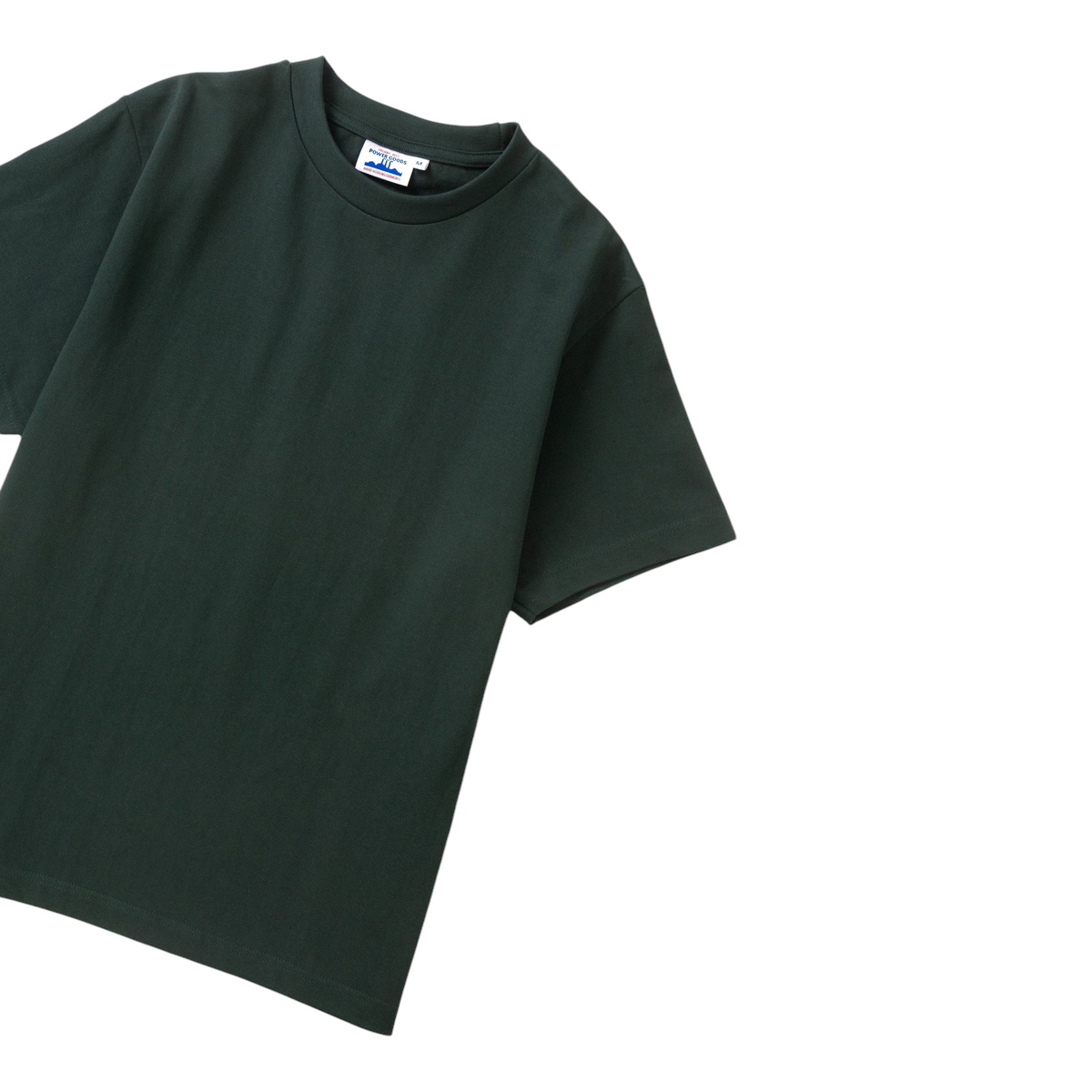 MILWORKS Power Goods forest green 10oz heavyweight organic cotton t-shirt with a reinforced ribbed neckline