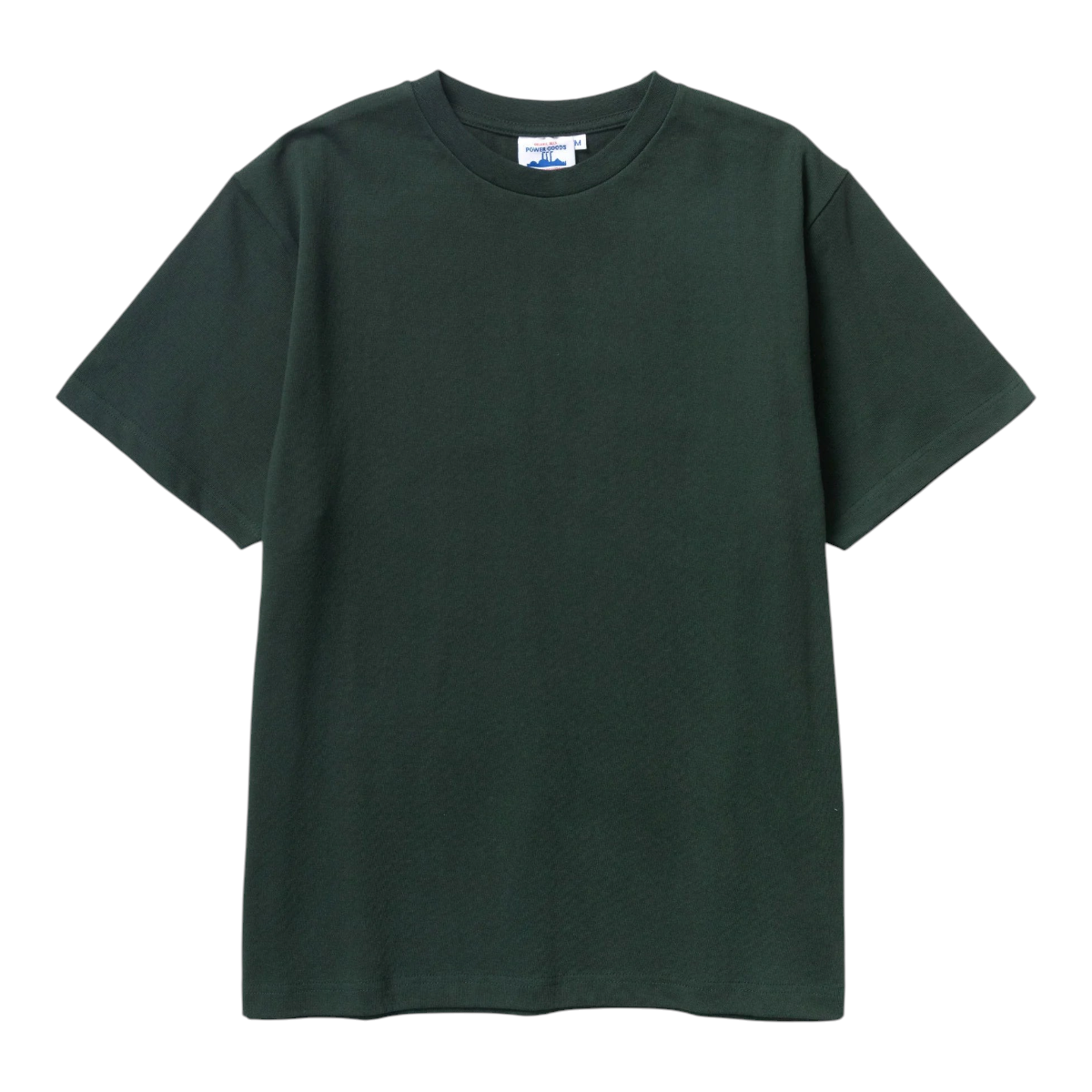 MILWORKS Power Goods forest green 10oz heavyweight organic cotton t-shirt with a reinforced ribbed neckline