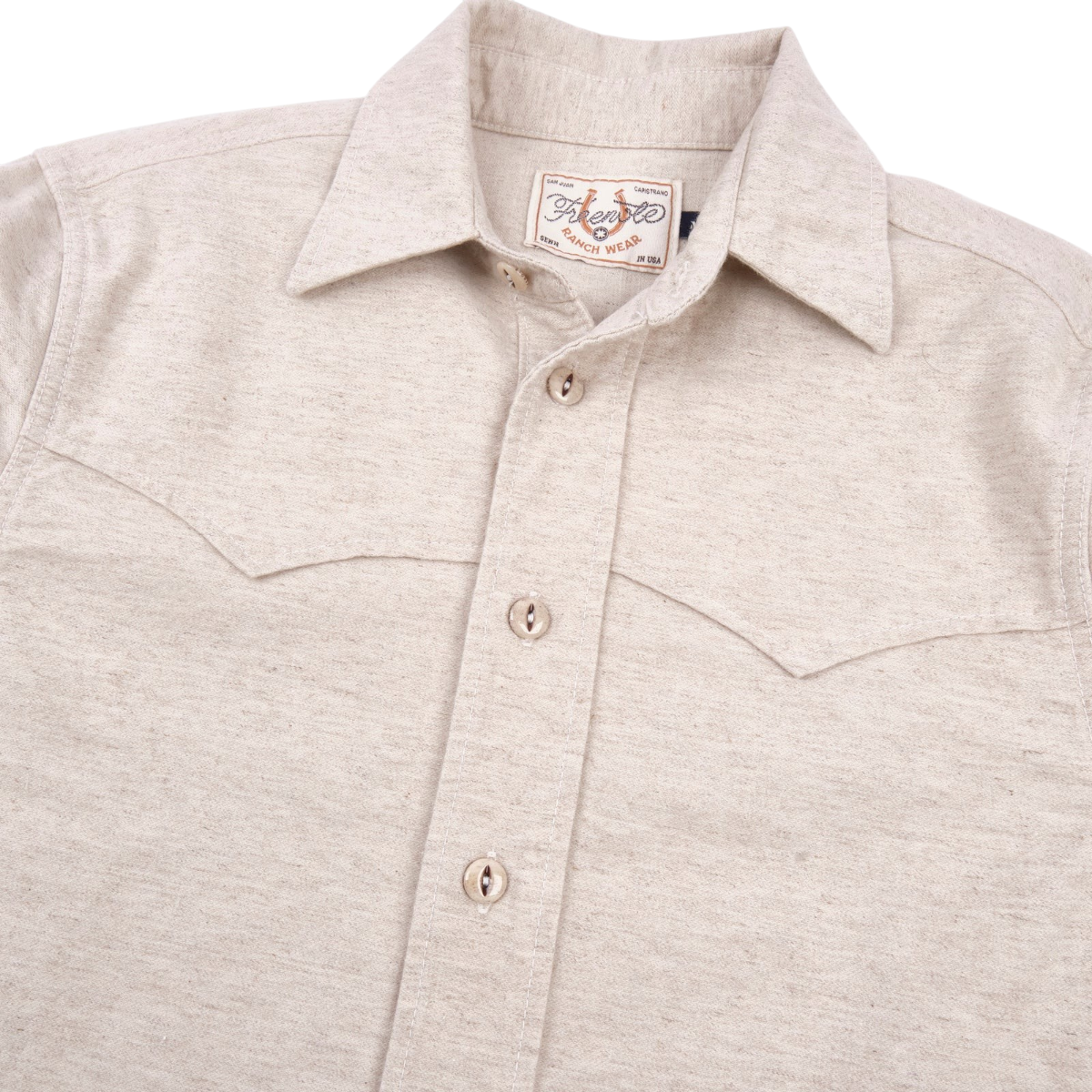 MILWORKS Freenote Cloth Huntsman natural nep western shirt in cotton linen blend with antiqued bone buttons