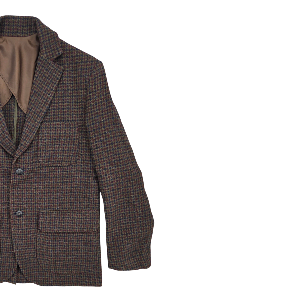 MILWORKS East Harbour Surplus Freeport jacket in grey and blue pied de poule wool with brown lining