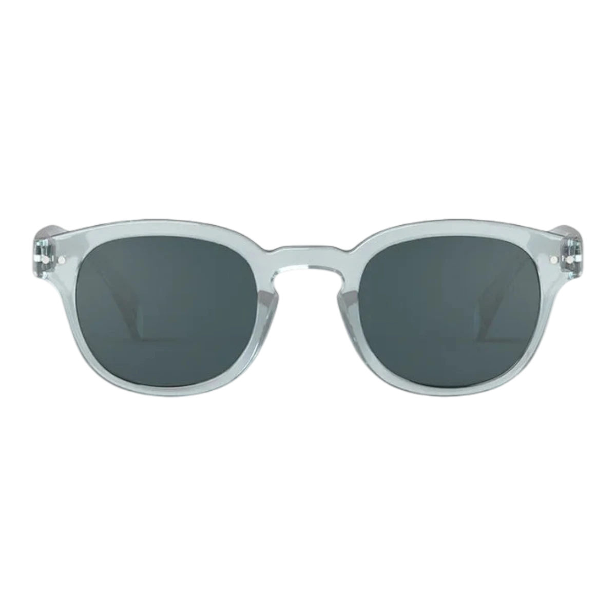 MILWORKS #C sunglasses in translucent frozen blue with a glossy finish and matching blue sun lenses.