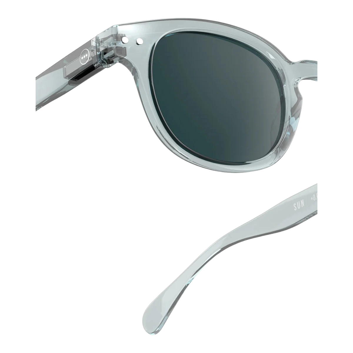 MILWORKS #C sunglasses in translucent frozen blue with a glossy finish and matching blue sun lenses.