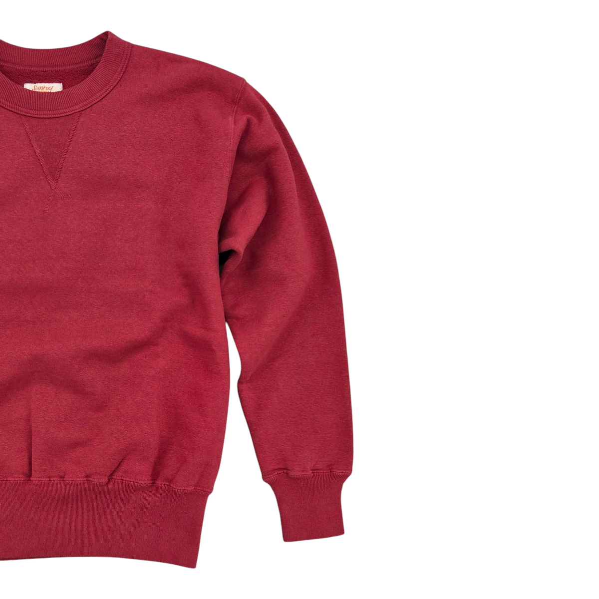 MILWORKS Laniakea loopwheel sweatshirt in garnet red featuring a classic crew neck with a V-insert sweat catcher.