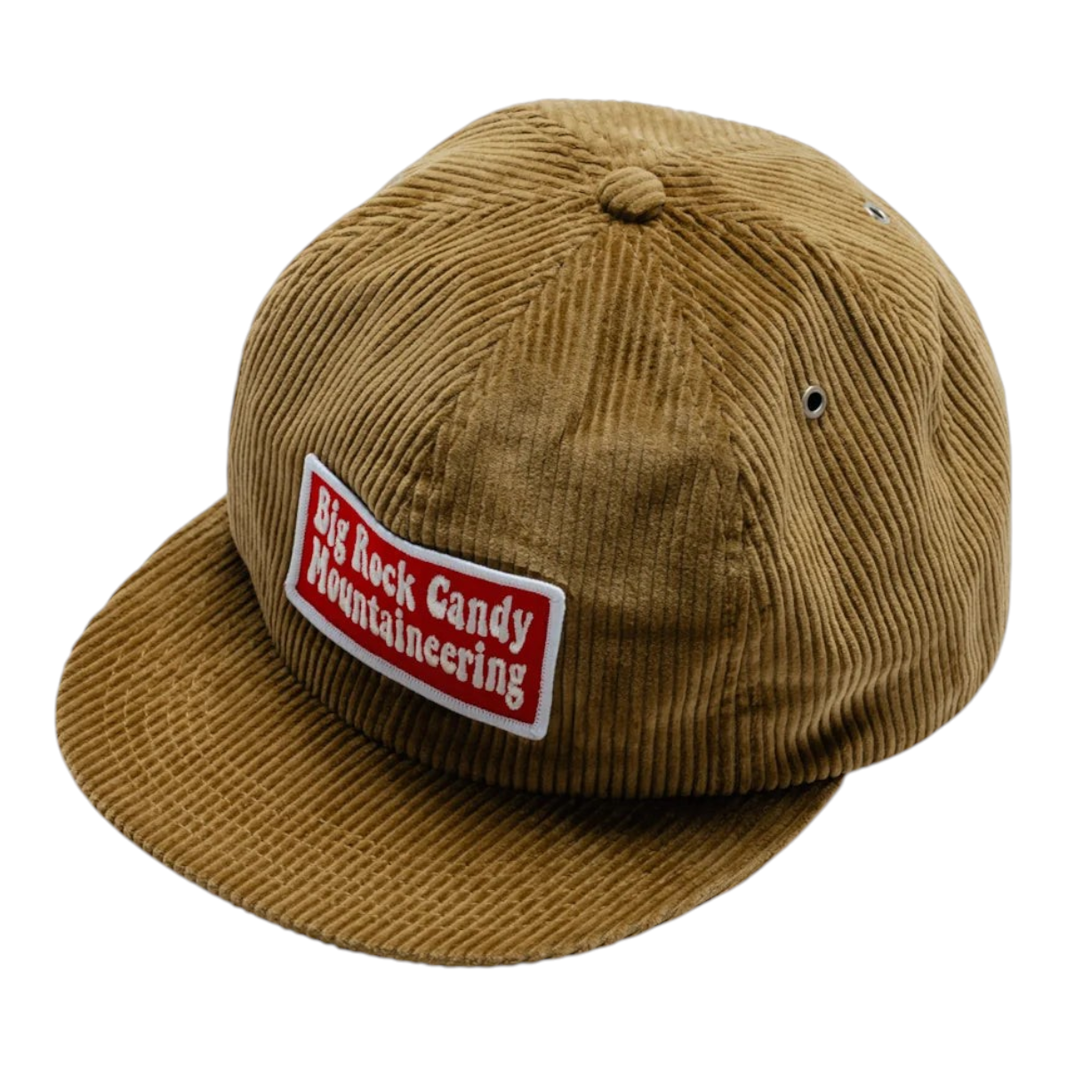 MILWORKS Truckin' Corduroy Hat in graham cracker brown with a Big Rock Candy Mountaineering patch and soft brim.