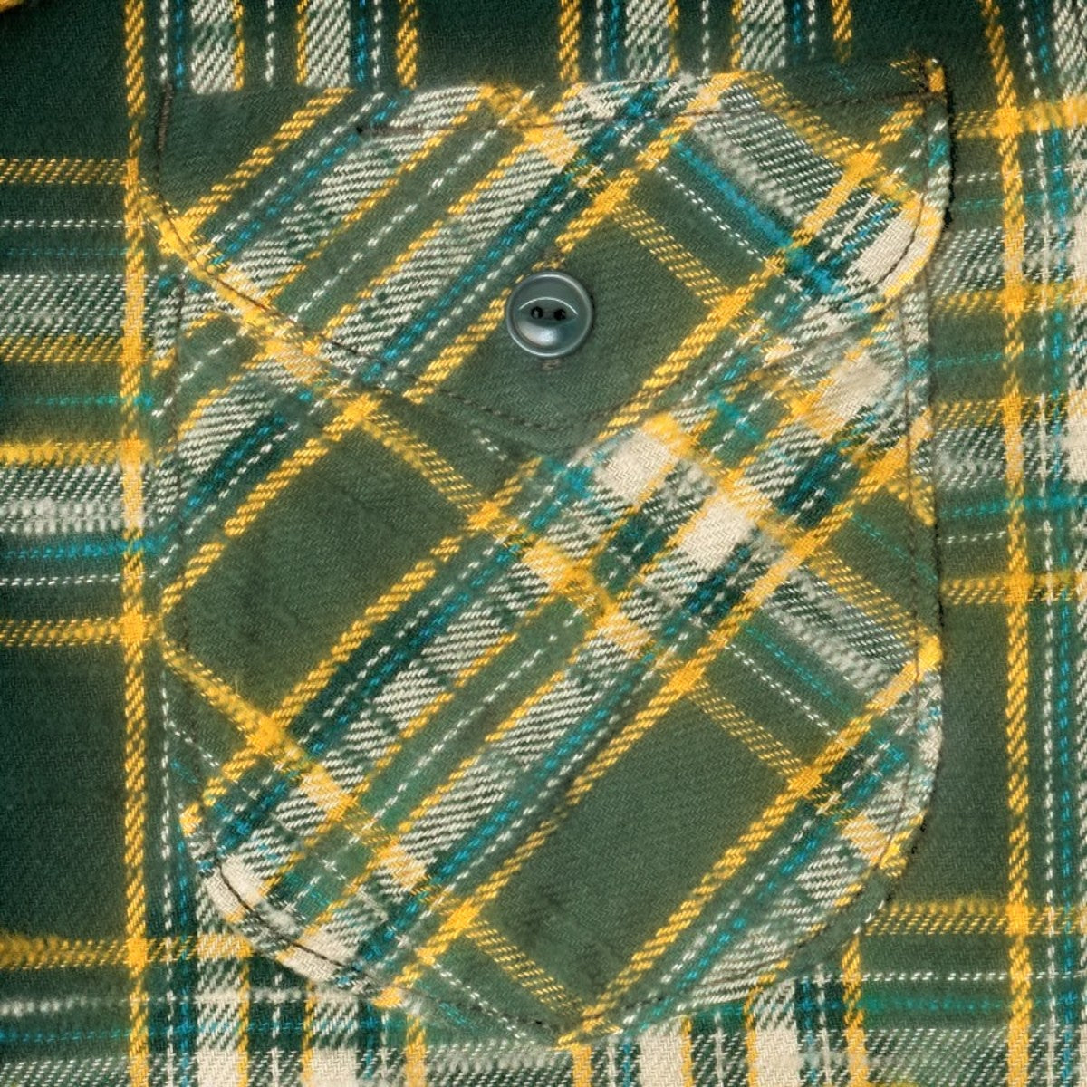 MILWORKS green slub heavy flannel shirt featuring a textured check pattern and a buttoned chest pocket.