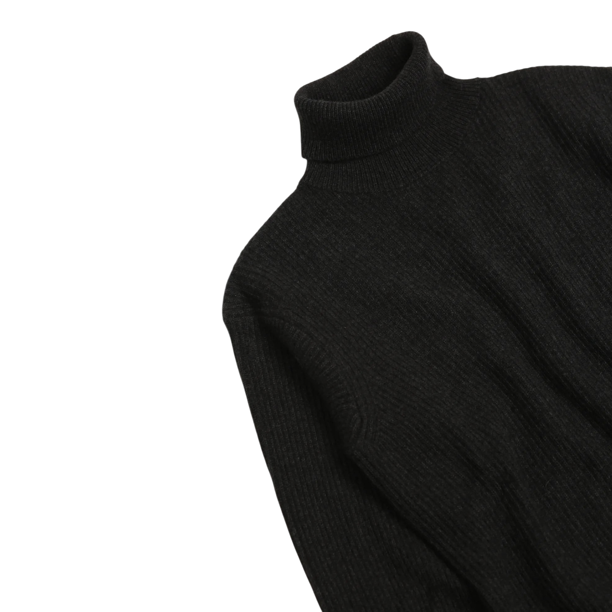 MILWORKS East Harbour Surplus grey wool blend turtleneck sweater with a ribbed knit texture.