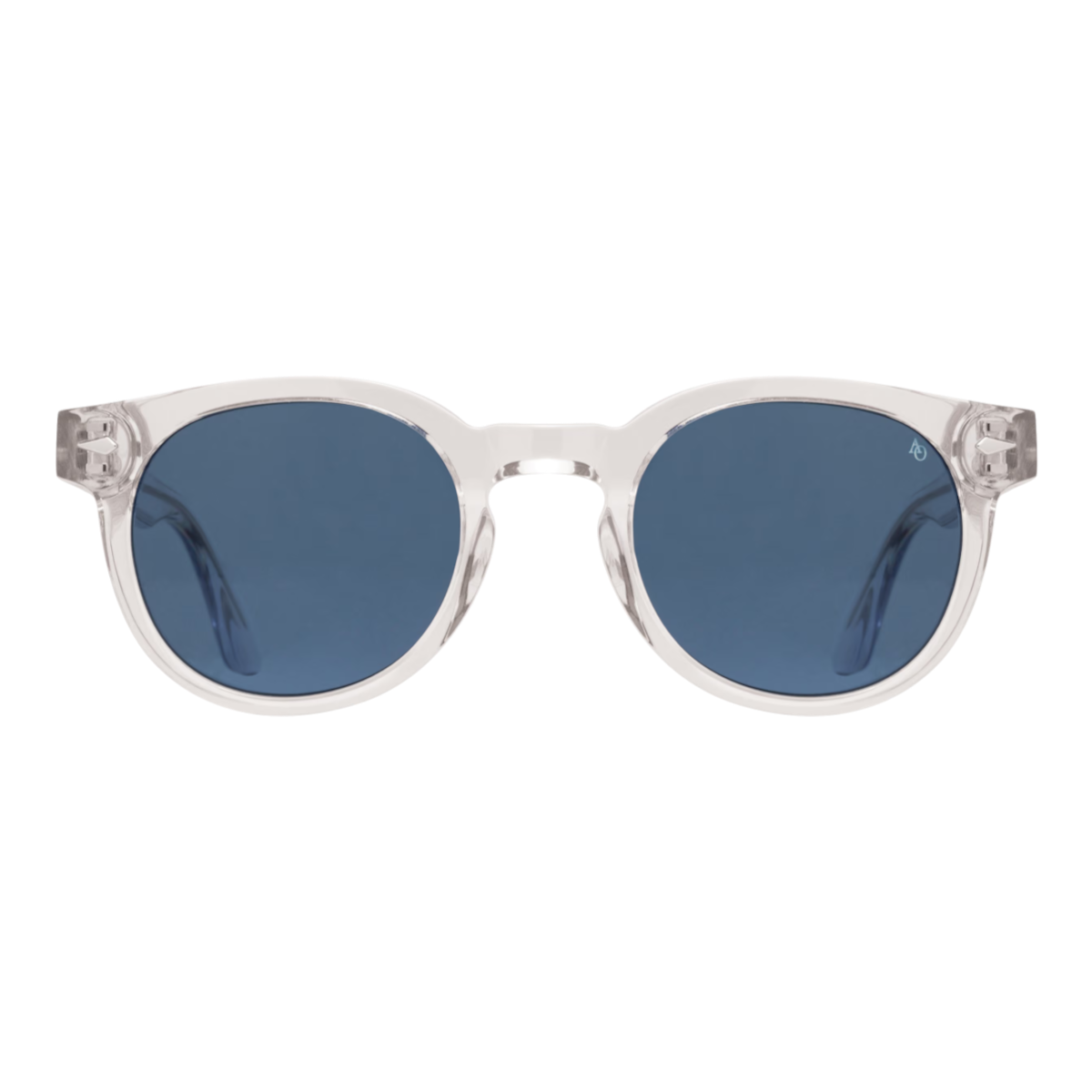 MILWORKS Hadley sunglasses featuring a clear crystal P3 frame and blue polarized AOLite nylon lenses