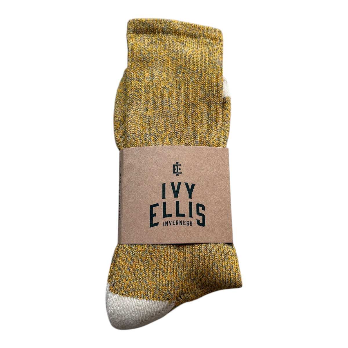 MILWORKS The Half Dome crew socks in mustard-gold marled cotton blend with cream heel and toe details.