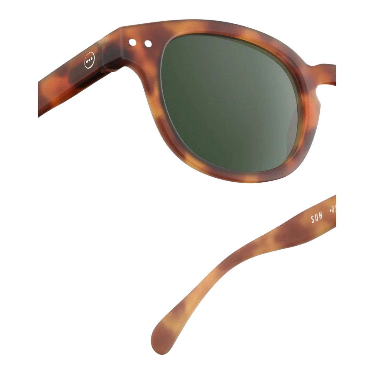 MILWORKS #C Havane sunglasses featuring a vintage-inspired tortoiseshell frame and green lenses with a soft-touch finish