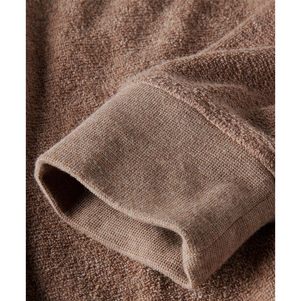 MILWORKS Hightide Crew sweatshirt in heather coconut brown, featuring a textured knit and ribbed cuffs for a comfortable, casual fit.