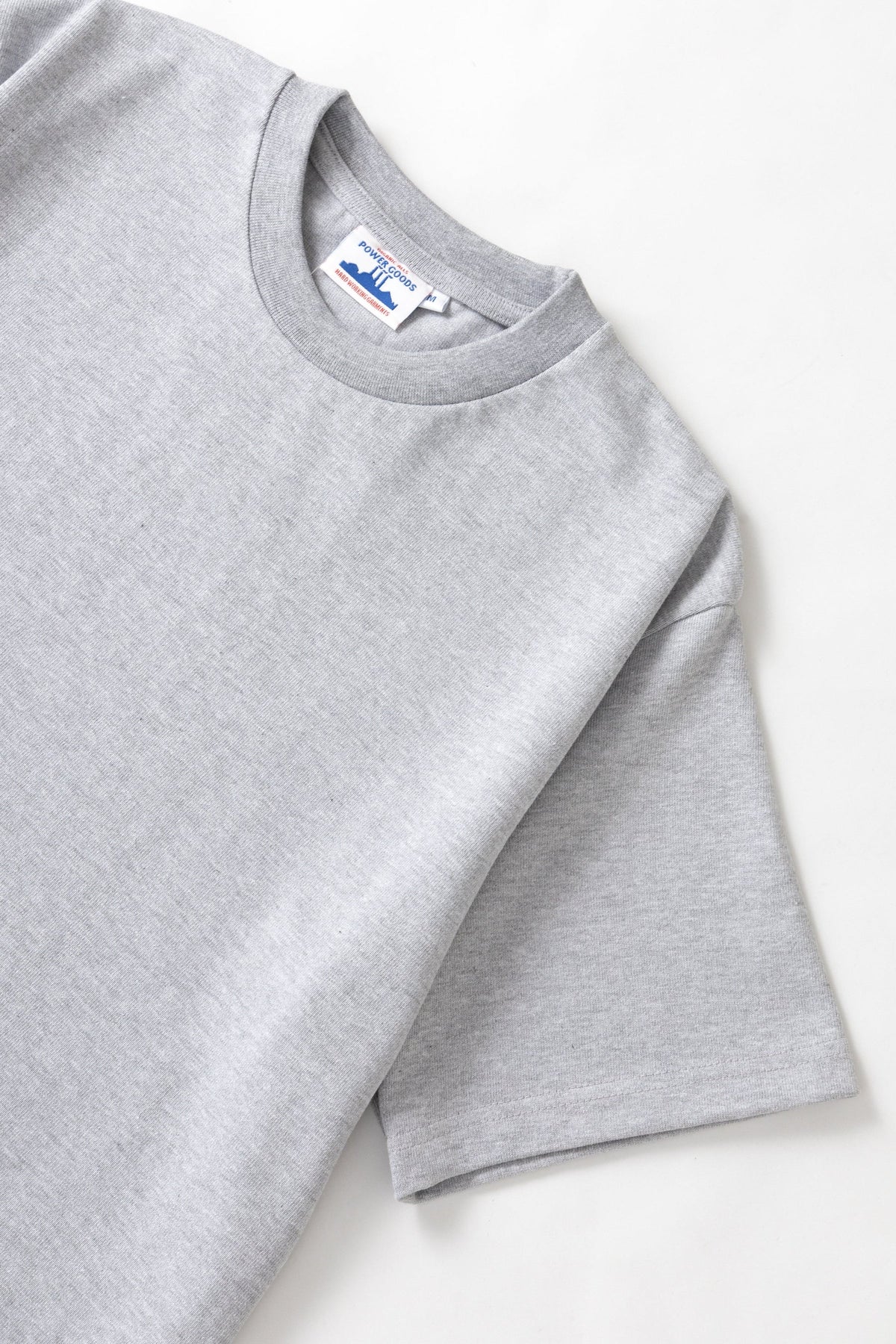 MILWORKS Power Goods heather grey 10oz organic cotton heavyweight t-shirt with a reinforced ribbed neckline