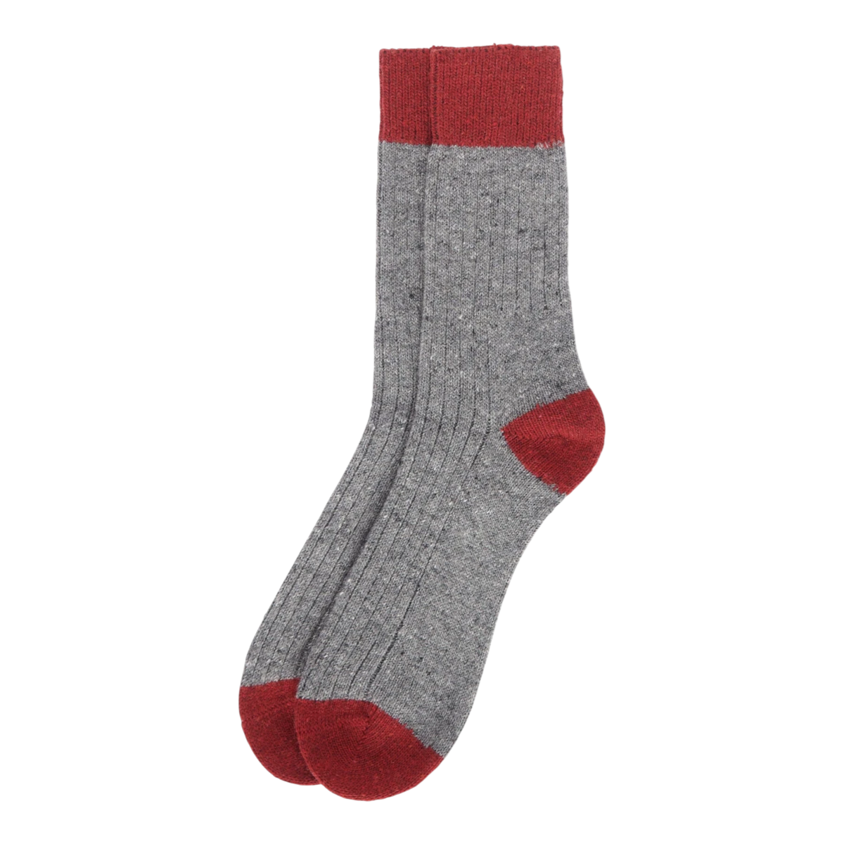 MILWORKS Houghton mid-weight grey wool fleck socks with contrasting red heels and toes.
