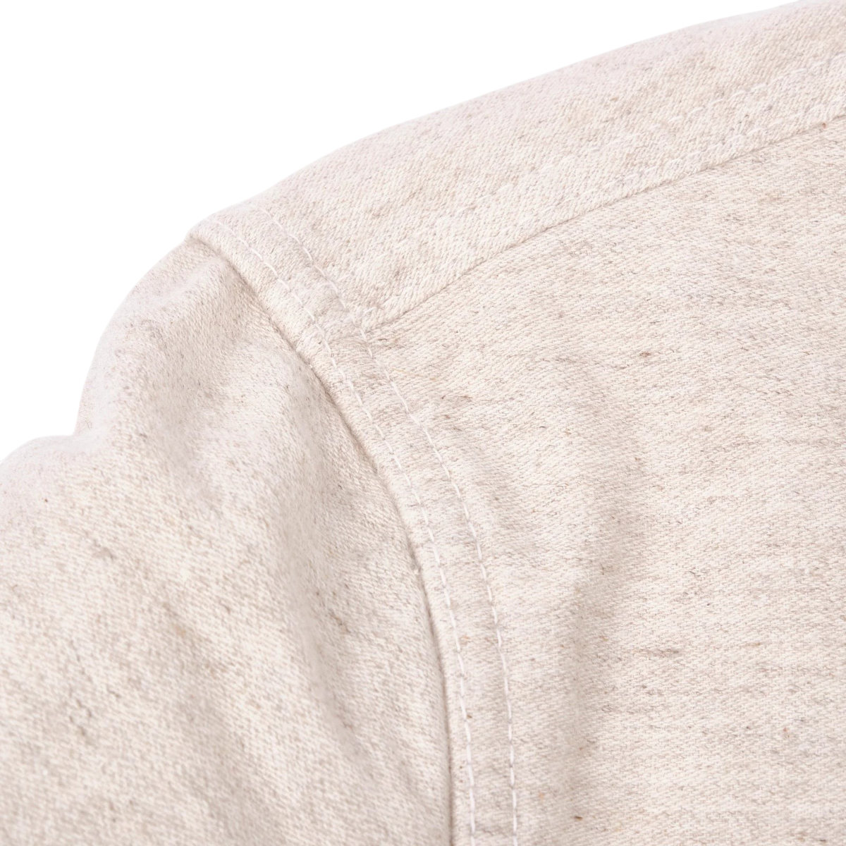 MILWORKS Freenote Cloth Huntsman Natural Nep western shirt shoulder detail showing textured cotton linen fabric