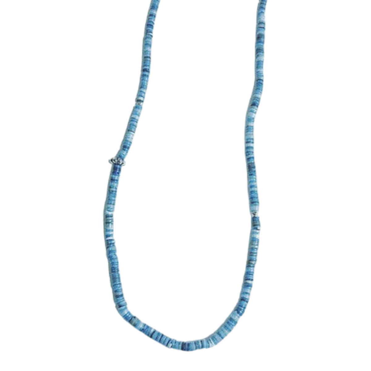 MILWORKS indigo dyed shell bead necklace with braided rope and small silver Apollo concho accents
