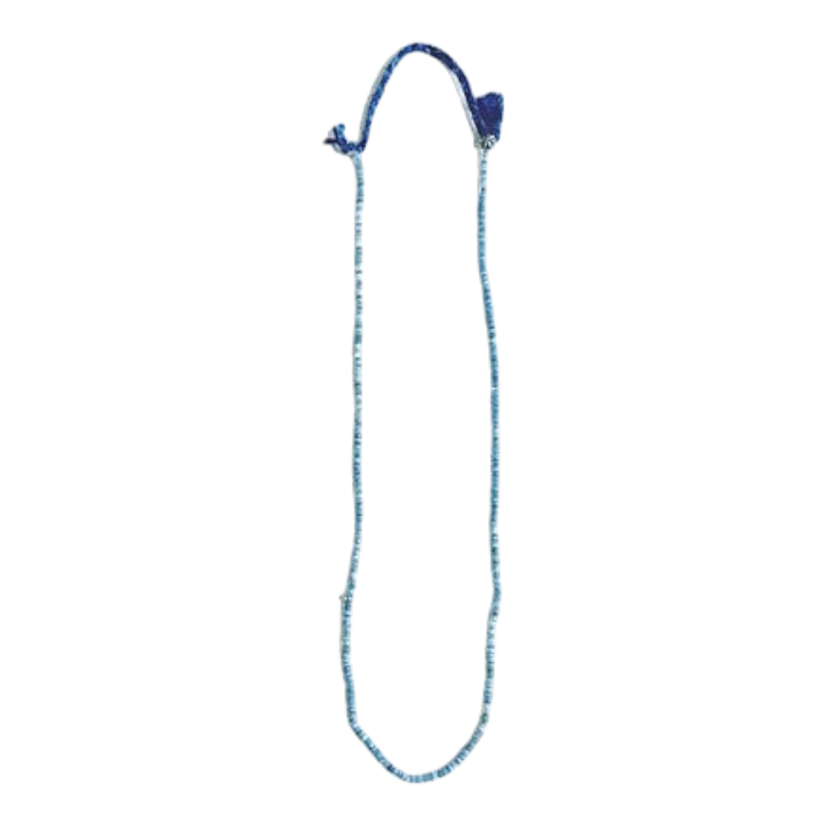 MILWORKS indigo dyed shell bead necklace with braided rope and small Apollo concho, handmade in Japan.