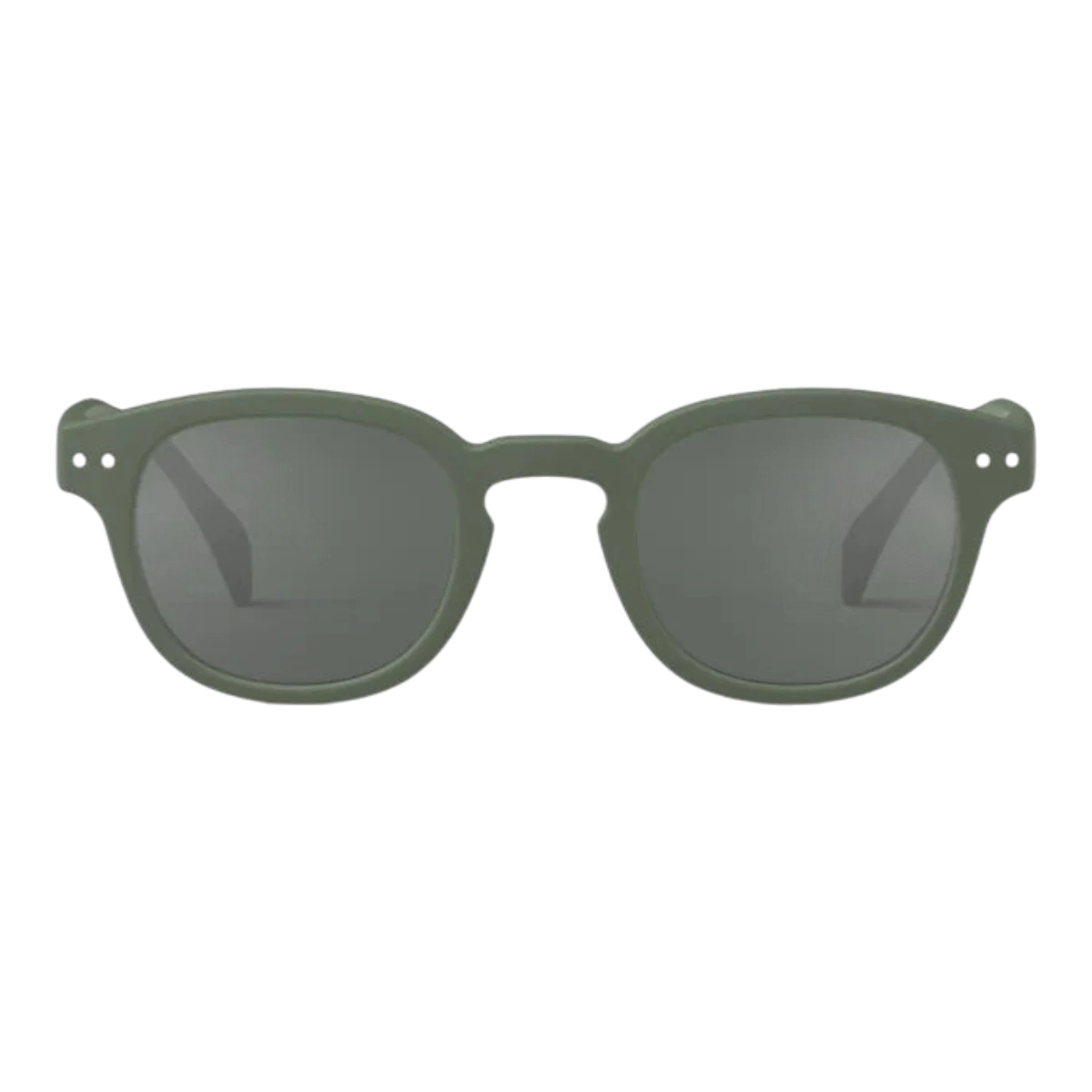MILWORKS #C sunglasses in kaki green with a soft-touch finish and vintage-inspired square-pantos frame design.