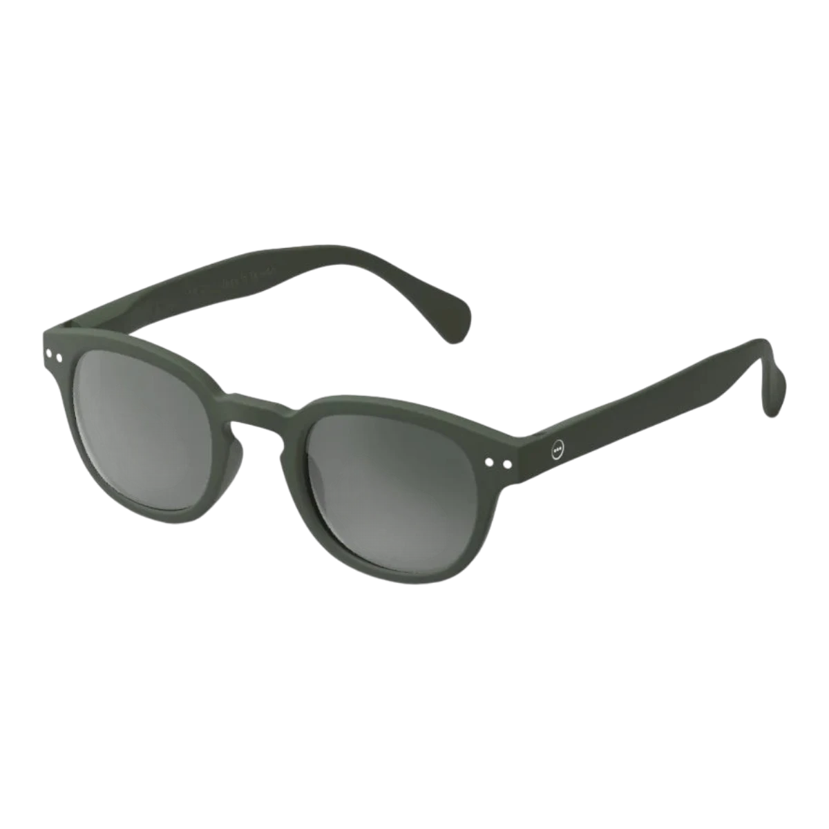 MILWORKS #C sunglasses in khaki green with a soft-touch matte finish and retro square-pantos frame design.