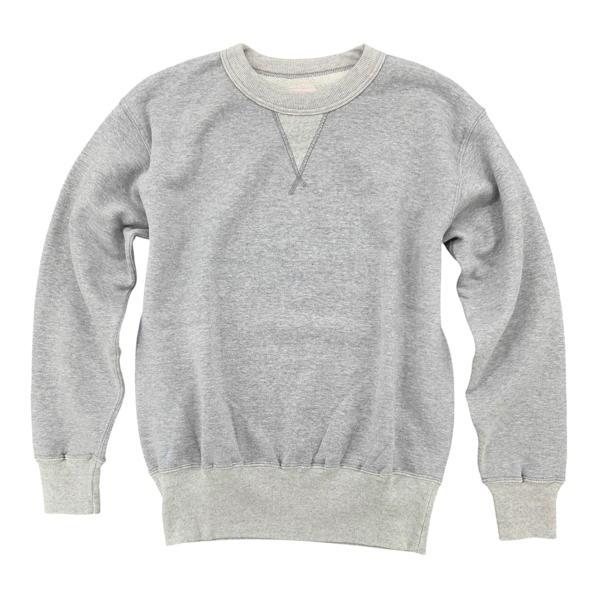 MILWORKS Laniakea loopwheel crew neck sweatshirt in Hambledon grey with a classic V-insert and ribbed cuffs