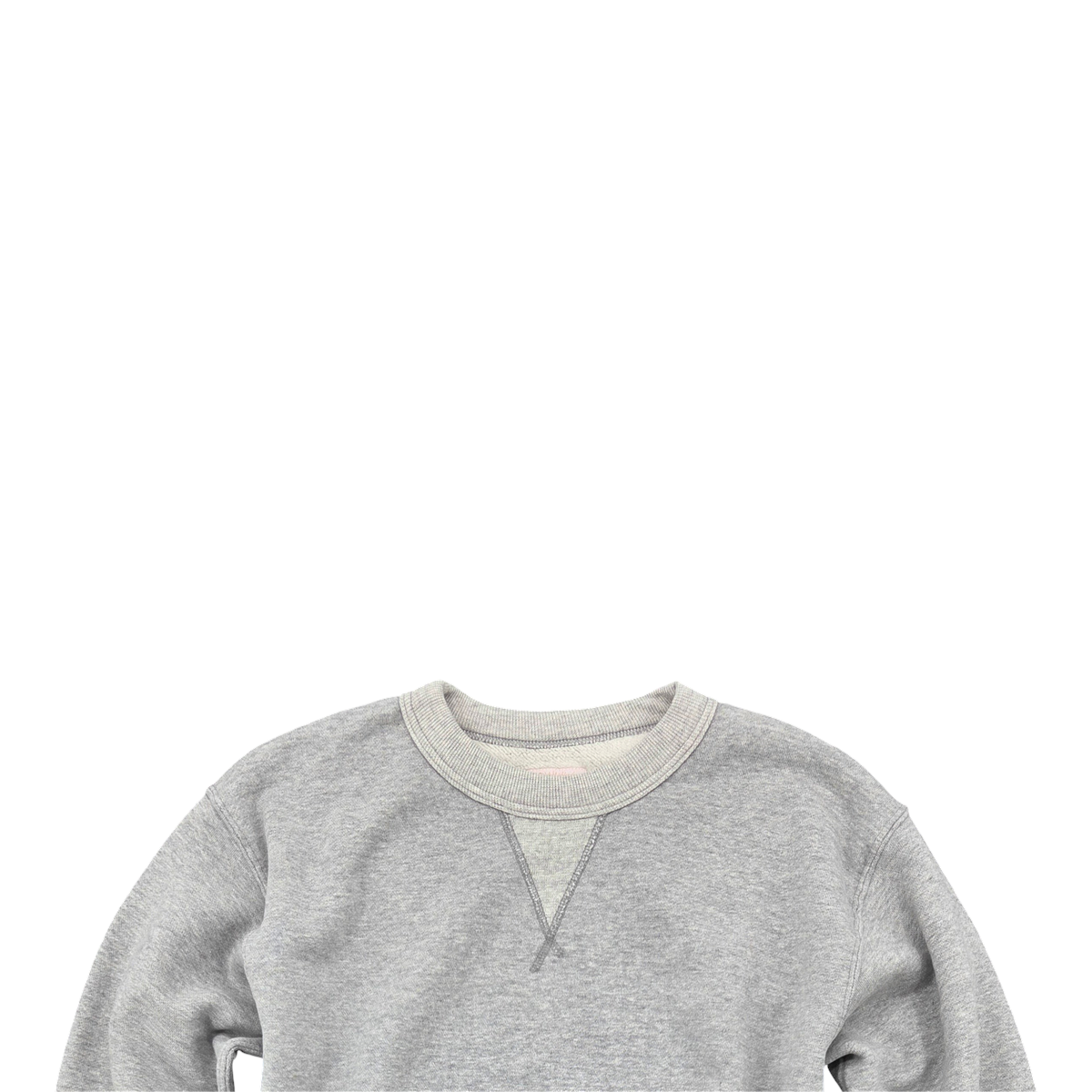 MILWORKS Laniakea loopwheel crew neck sweatshirt in Hambledon grey with a classic V-insert and ribbed collar