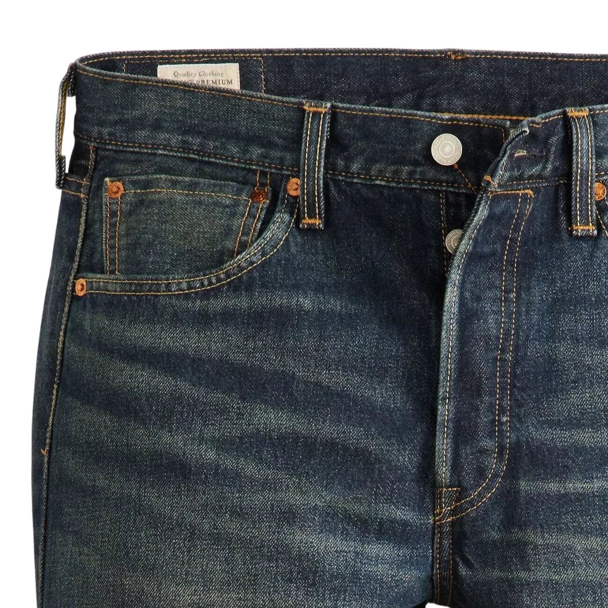 MILWORKS Levi's 501 Original selvedge jeans in Bounty Hunter dark wash denim with classic button fly and copper rivets