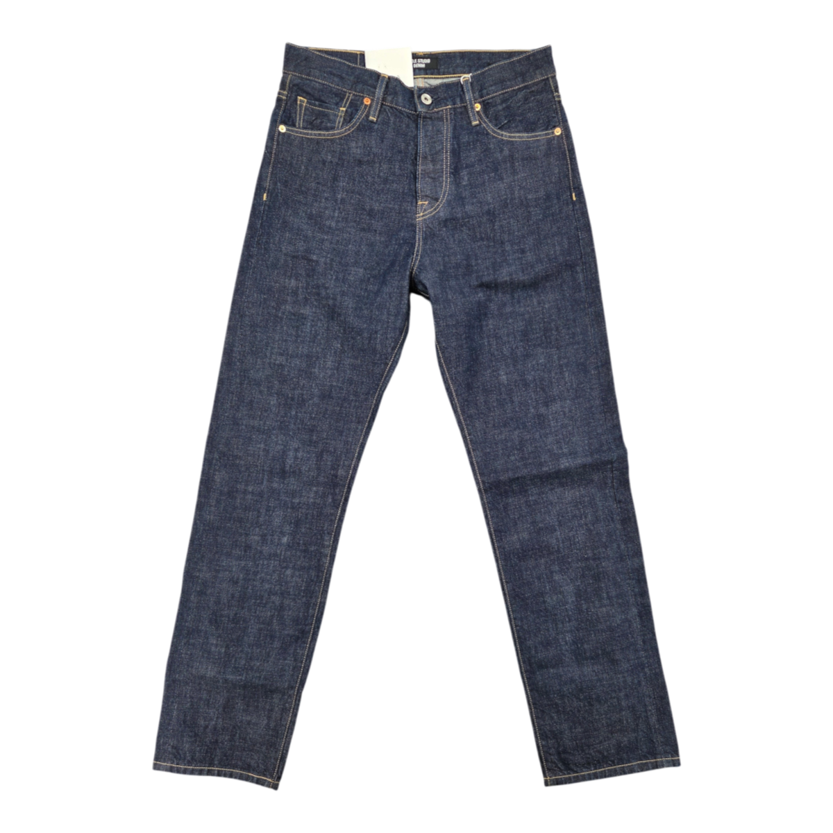 milworks.momF Studio M9 relaxed fit jeans in 14oz indigo rinsed selvedge denim with contrast stitching