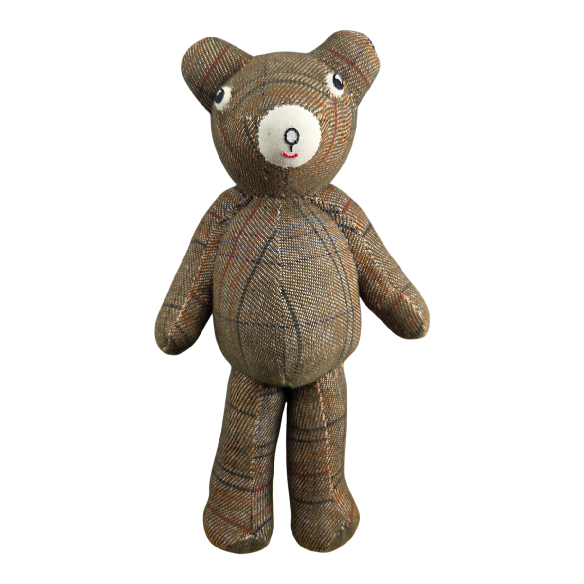 MILWORKS No145 Patch The Madras Bear in a brown plaid check fabric with a white muzzle and embroidered features.