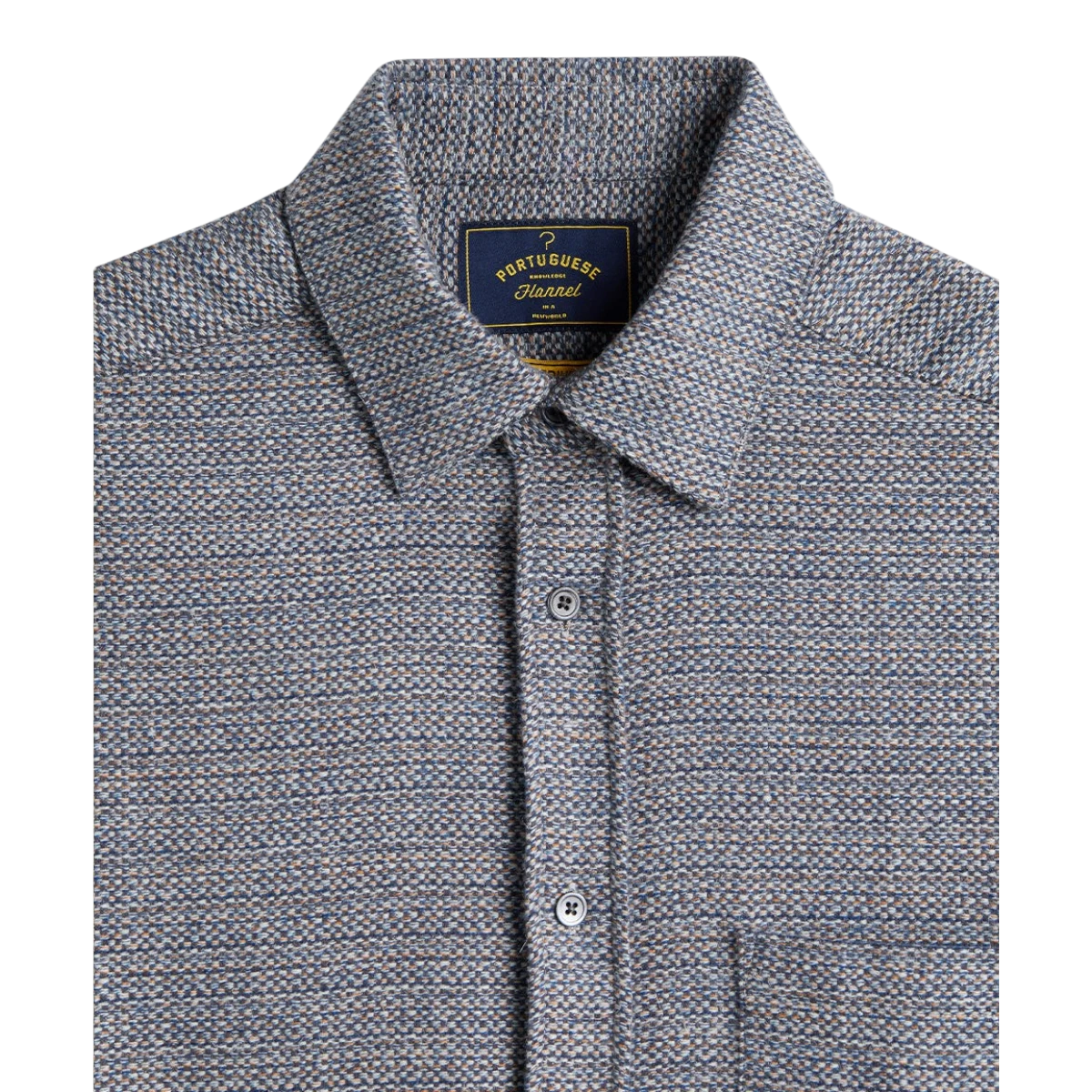 MILWORKS Magson flannel shirt in blueish textured cotton with a classic collar and mother of pearl buttons.